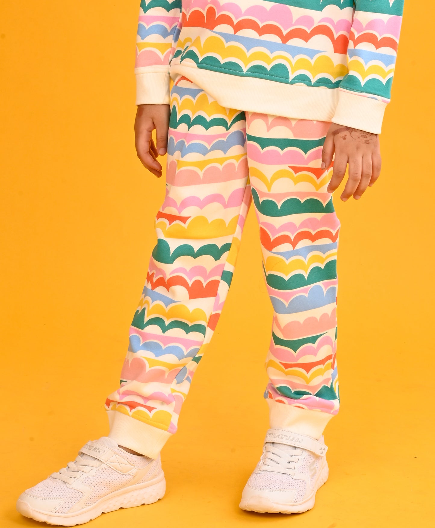 CLOUD RAINBOW GIRLS  FLEECE JOGGER - OFF WHITE