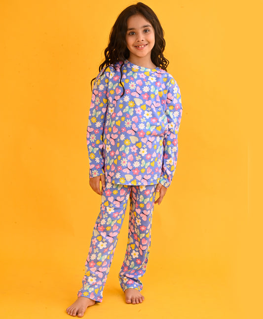 BUTTERFLY BLUE LONG SLEEVES PYJAMA SET - BLUE