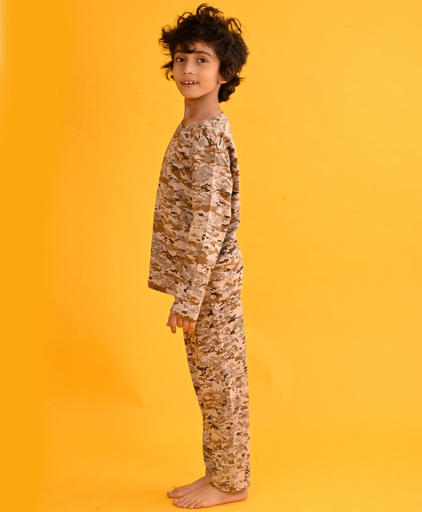 CAMOUFLAGE LONG SLEEVES PYJAMA SET - BROWN