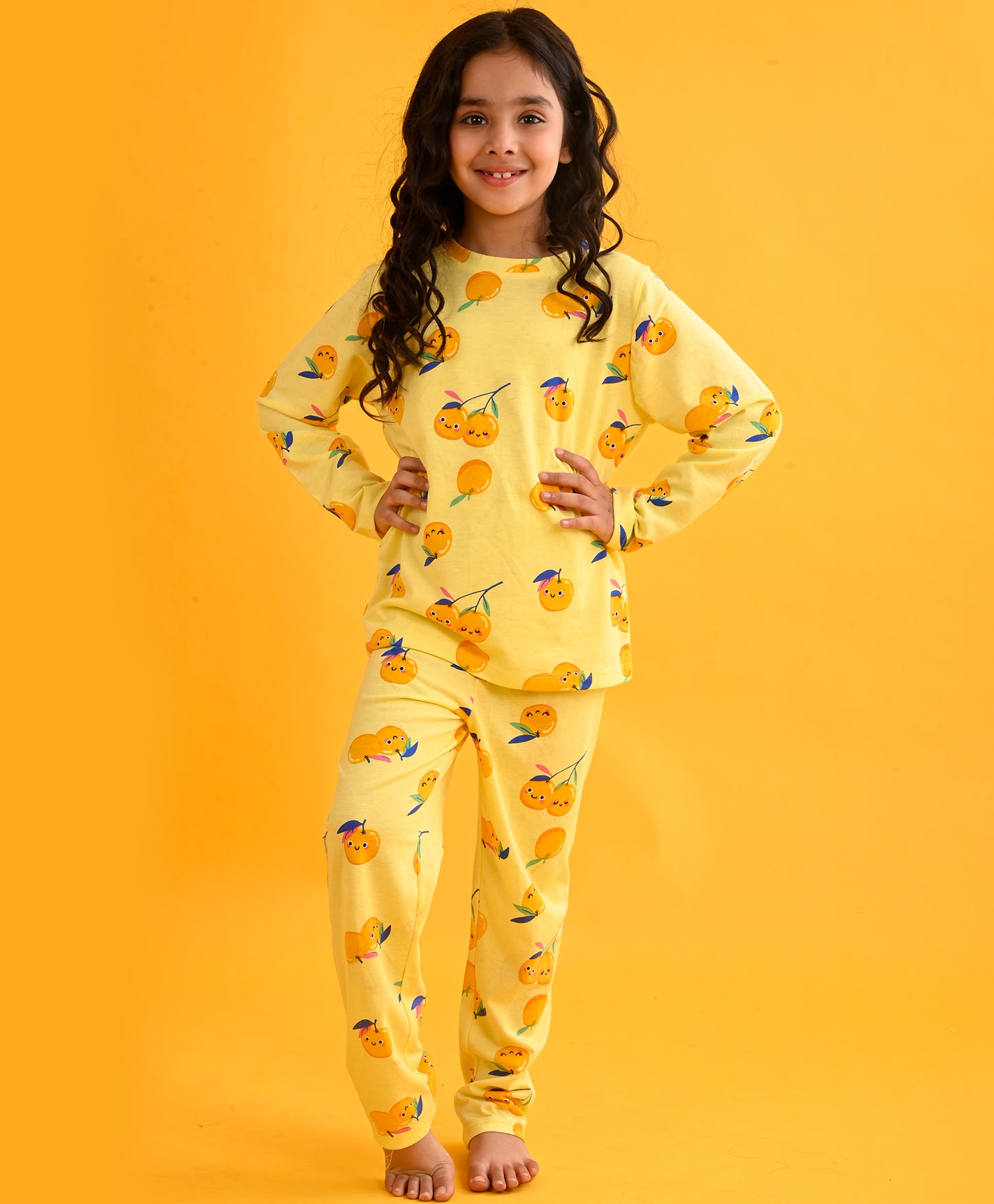 CHERRY FUN YELLOW LONG SLEEVES PYJAMA SET - YELLOW