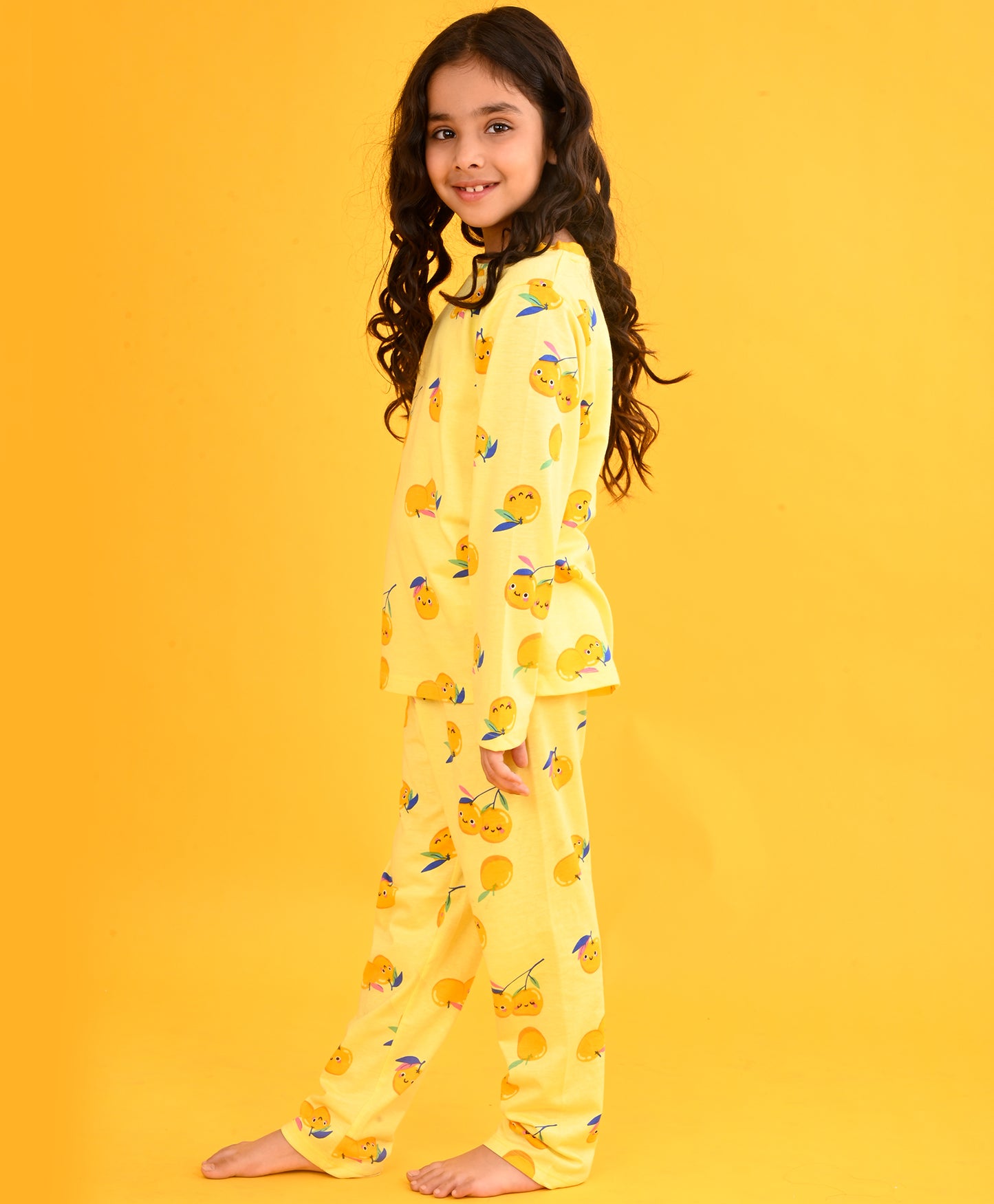 CHERRY FUN YELLOW LONG SLEEVES PYJAMA SET - YELLOW