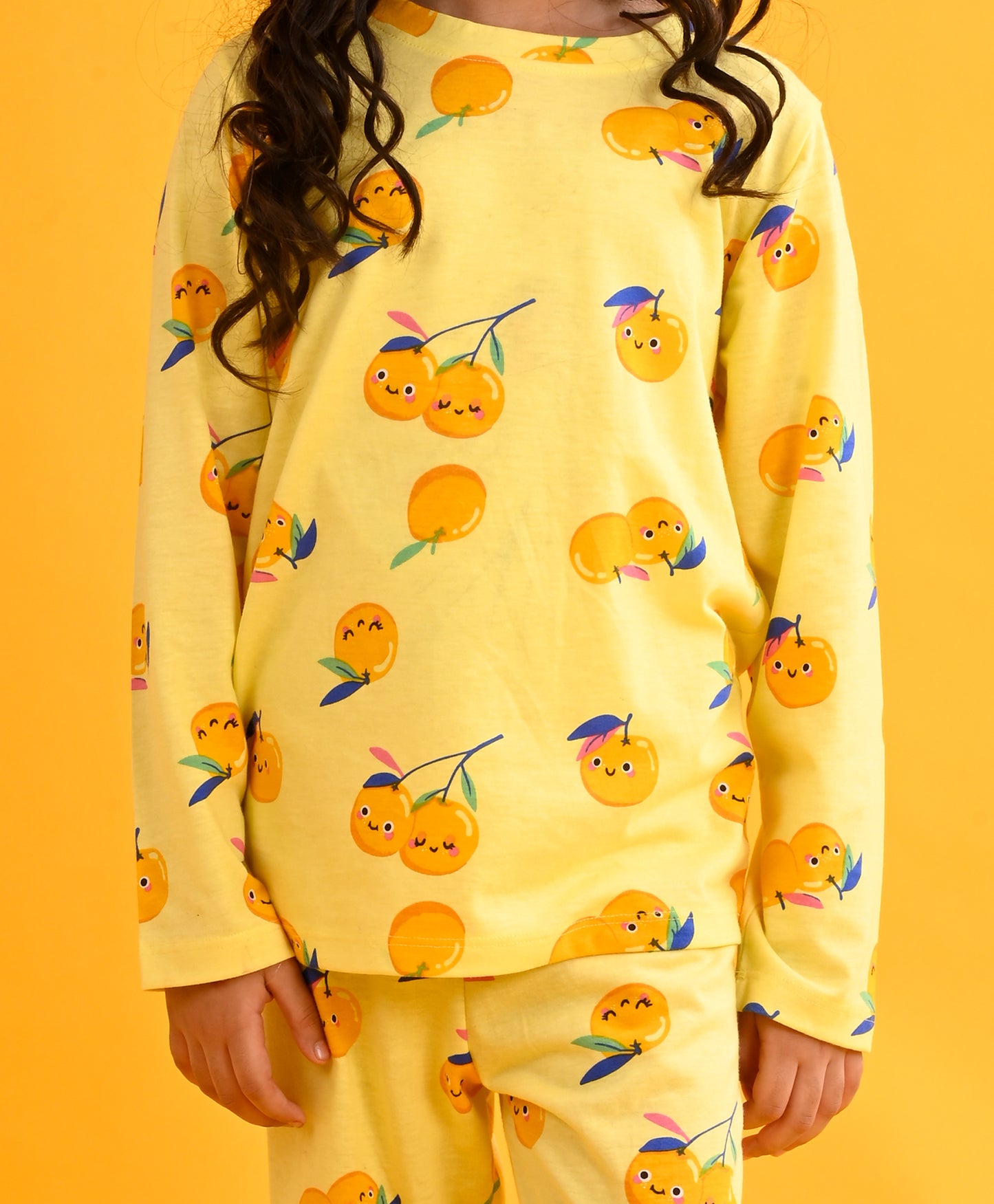 CHERRY FUN YELLOW LONG SLEEVES PYJAMA SET - YELLOW