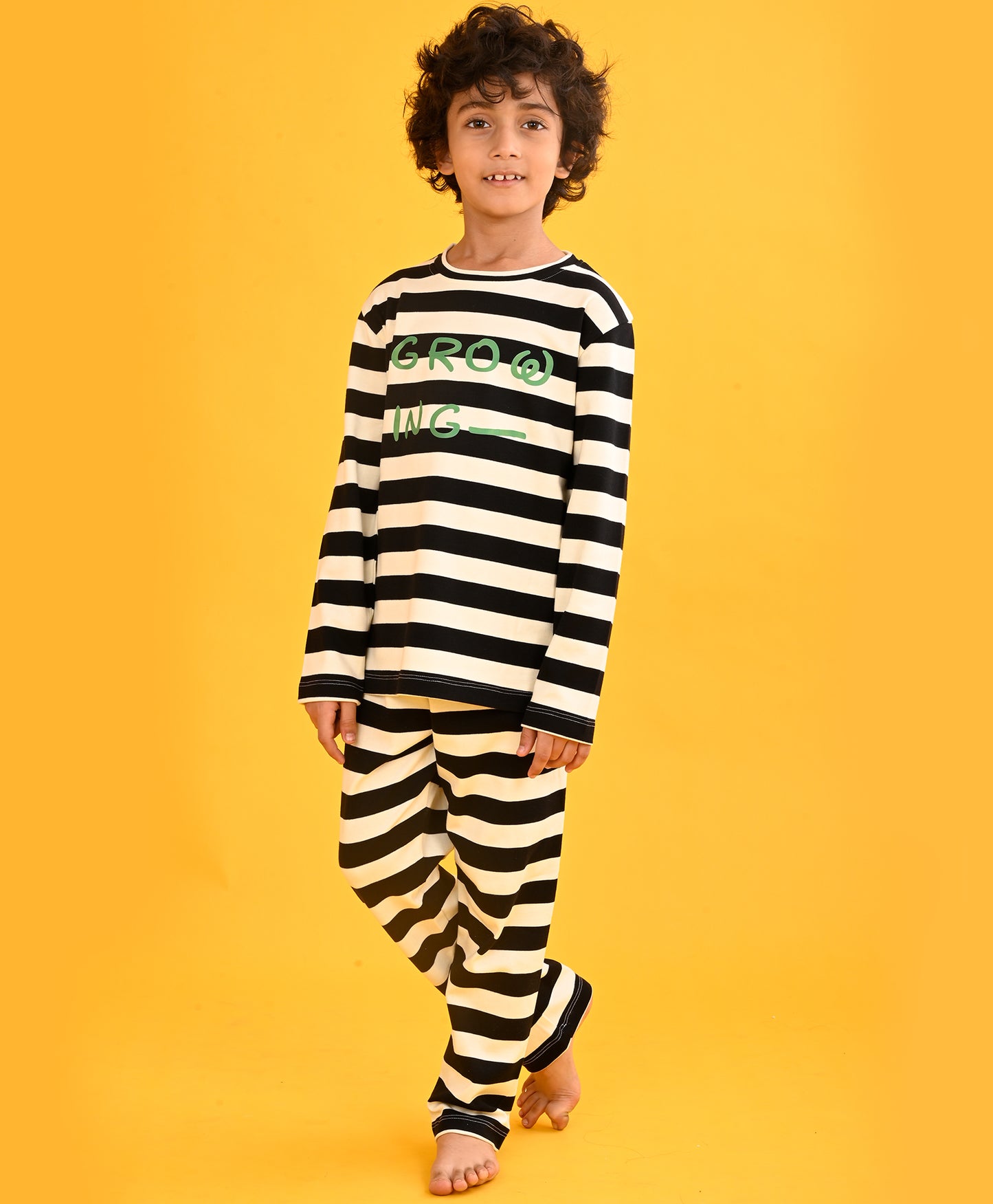 GROWING STRIPED LONG SLEEVES PYJAMA SET - BLACK/WHITE