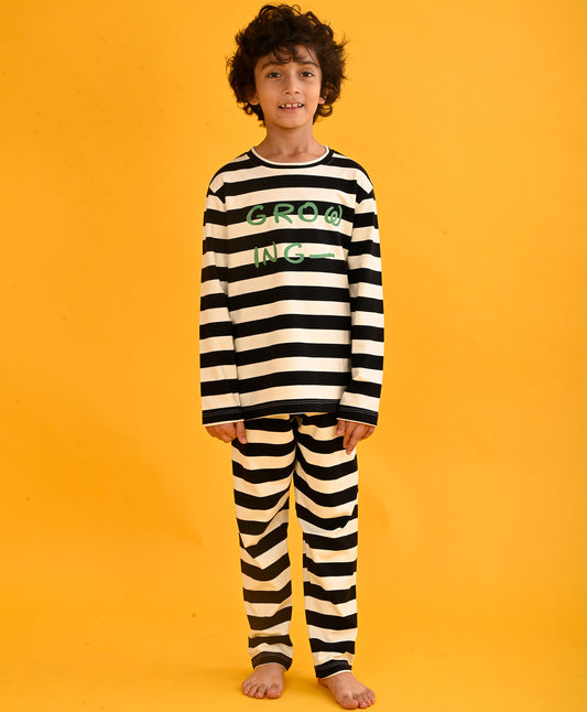 GROWING STRIPED LONG SLEEVES PYJAMA SET - BLACK/WHITE