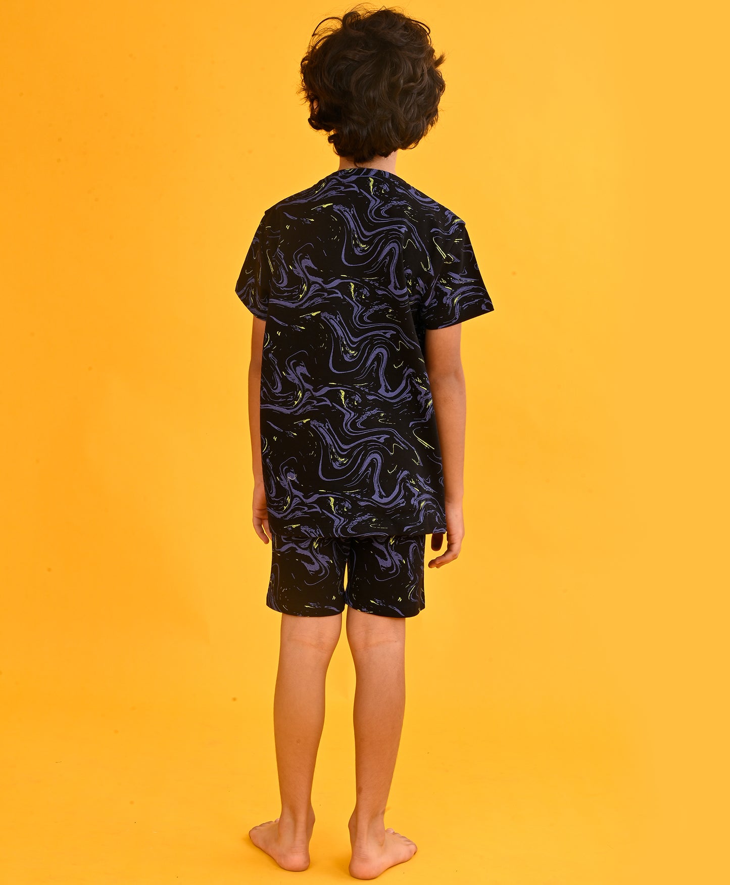 MARBLING BLACK SLEEPWEAR SHORTS SET - BLACK