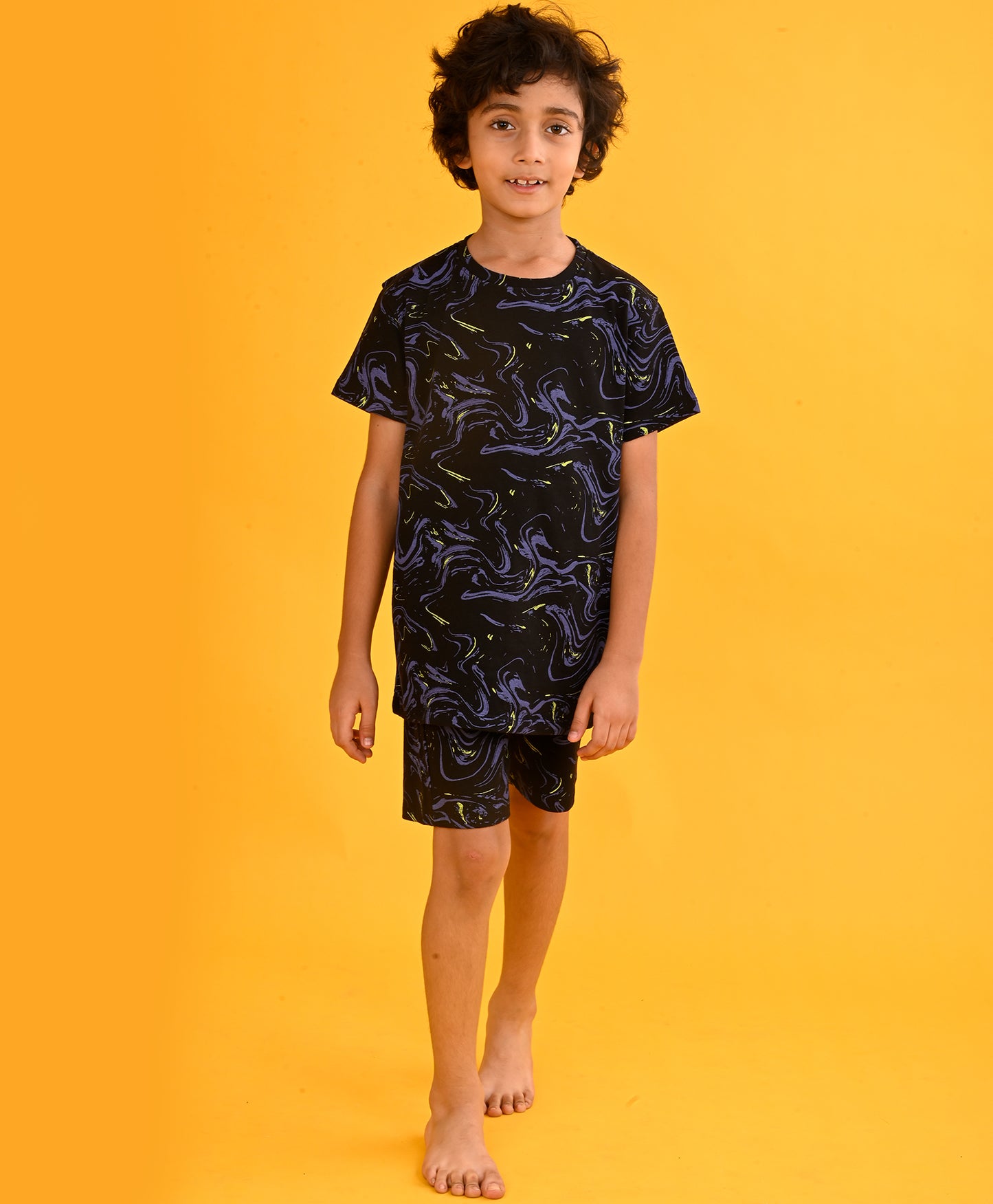 MARBLING BLACK SLEEPWEAR SHORTS SET - BLACK