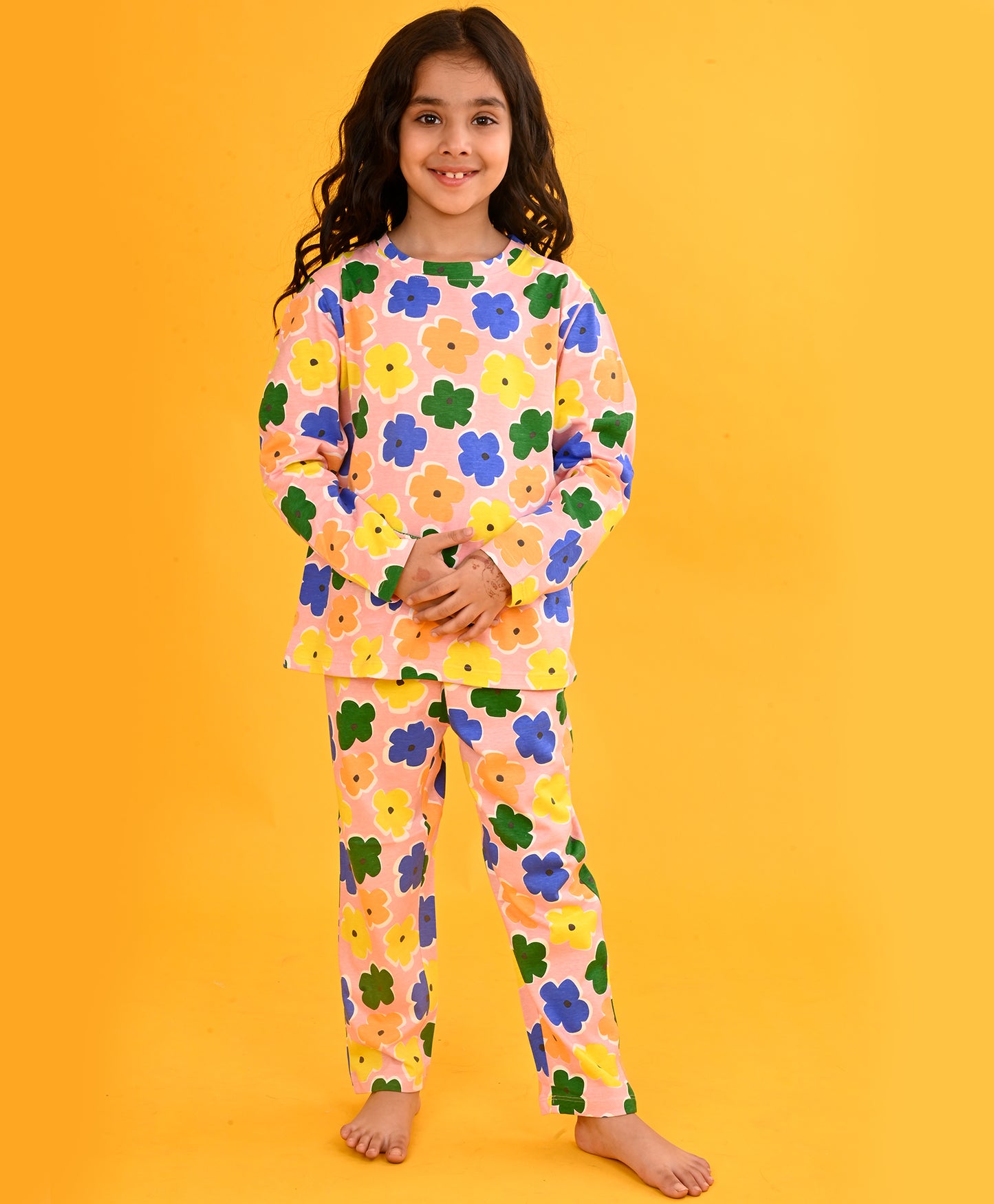 PINK  FLOWERS LONG SLEEVES PYJAMA SET-PINK