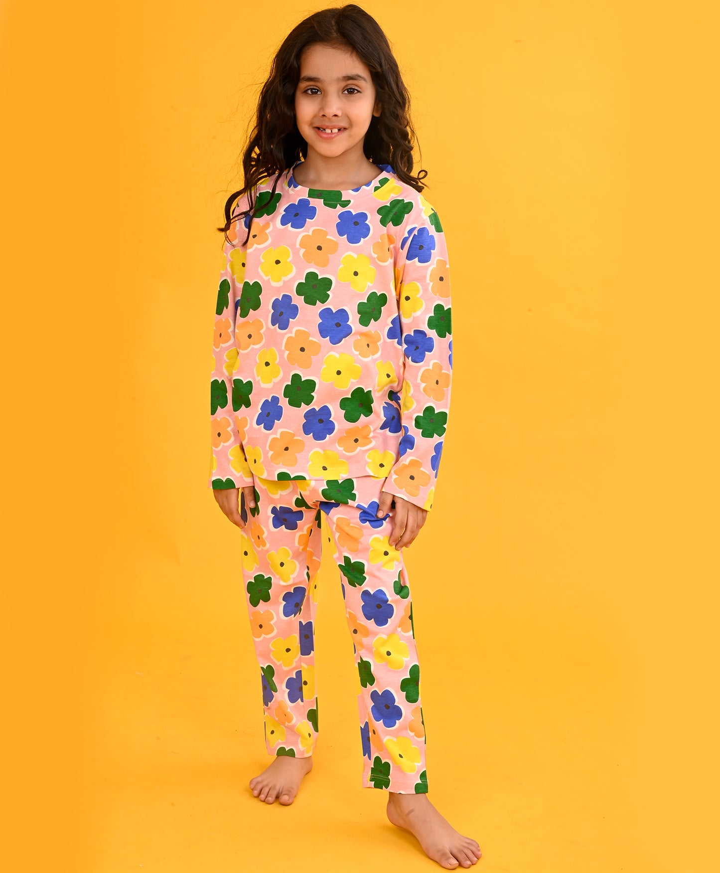 PINK  FLOWERS LONG SLEEVES PYJAMA SET-PINK