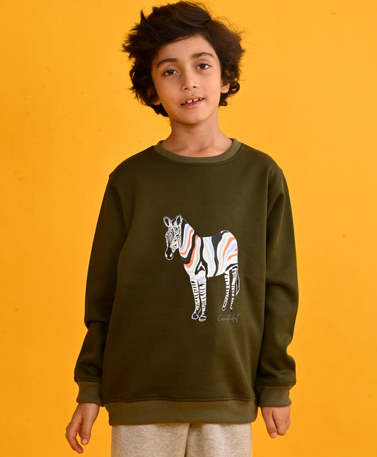 DARK OLIVE  ZEBRA BOYS FLEECE SWEATSHIRT