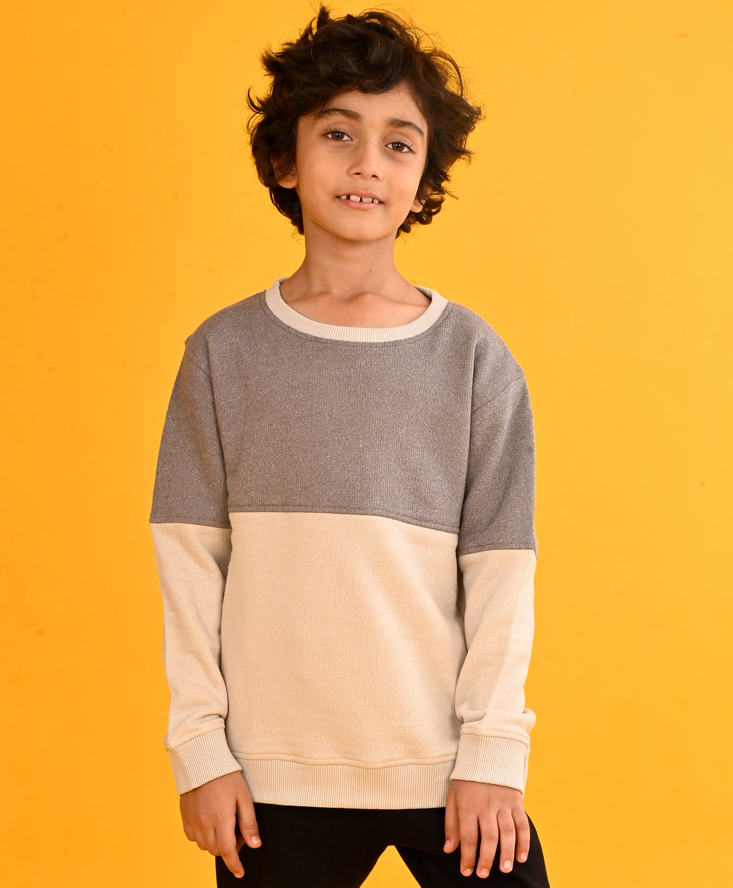 STONE GREY CUT N SEW  BOYS FLEECE SWEATSHIRT - GREY BEIGE