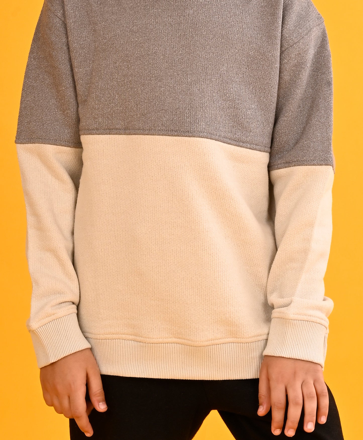 STONE GREY CUT N SEW  BOYS FLEECE SWEATSHIRT - GREY BEIGE