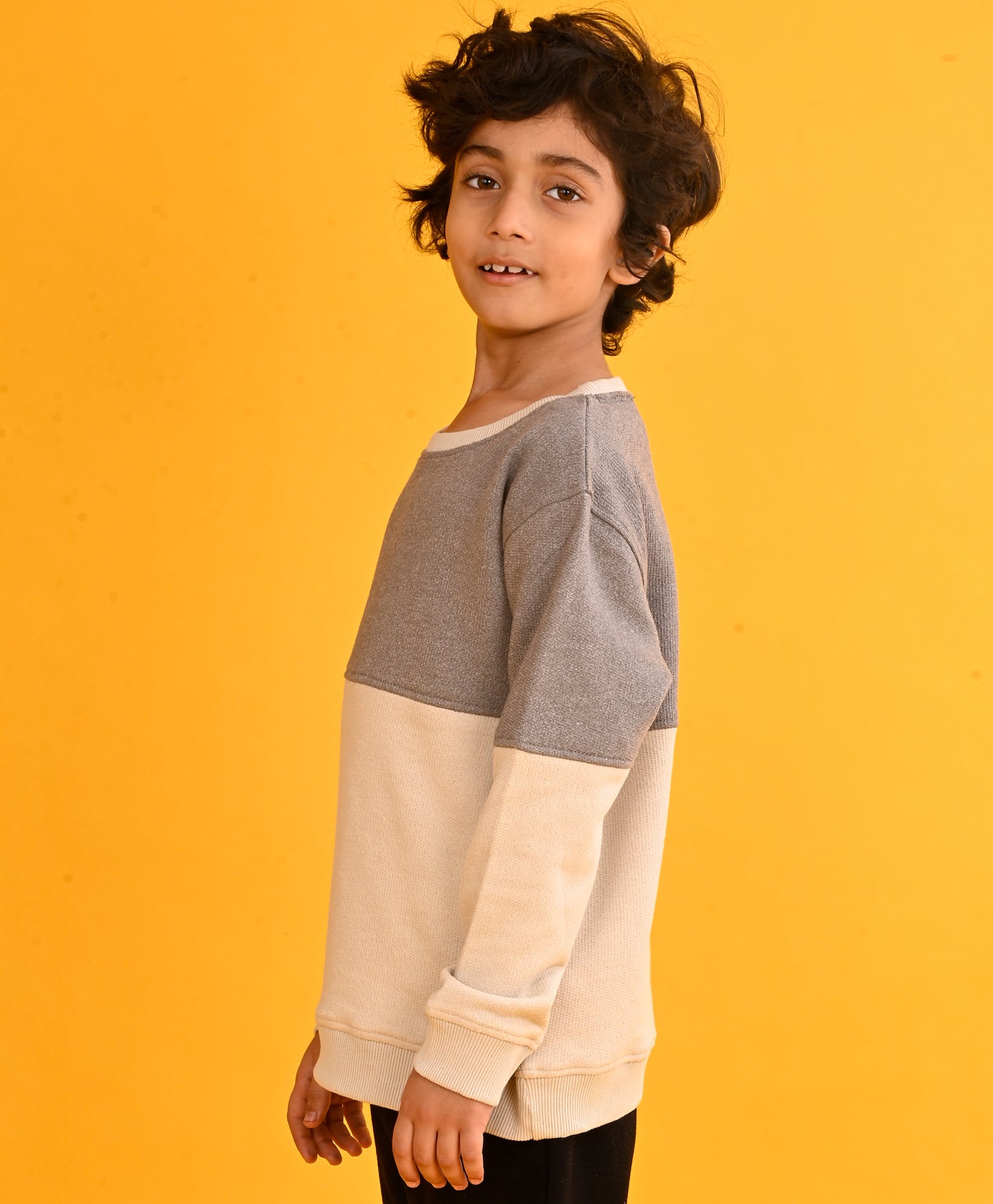 STONE GREY CUT N SEW  BOYS FLEECE SWEATSHIRT - GREY BEIGE