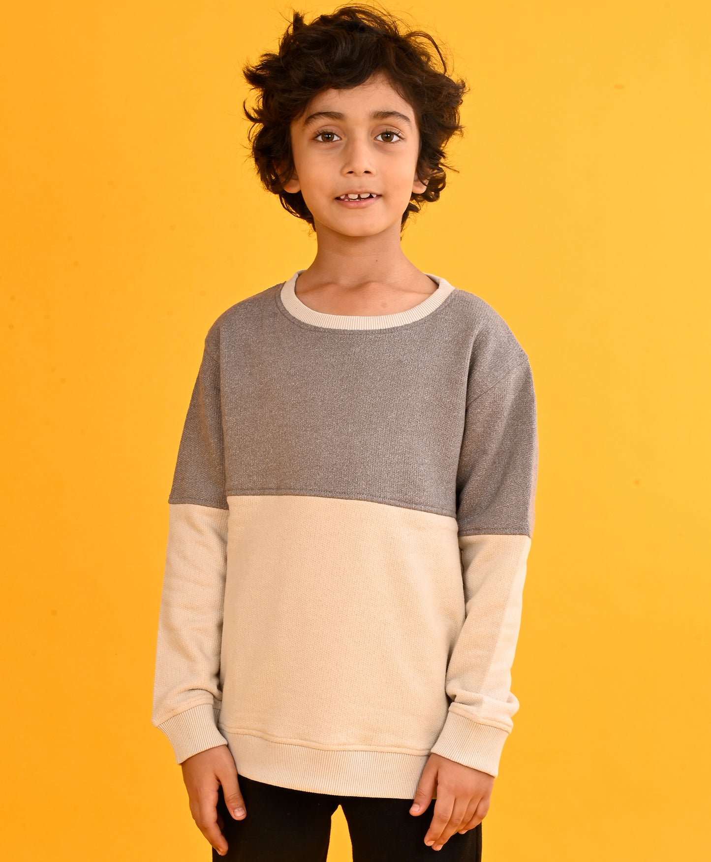 STONE GREY CUT N SEW  BOYS FLEECE SWEATSHIRT - GREY BEIGE