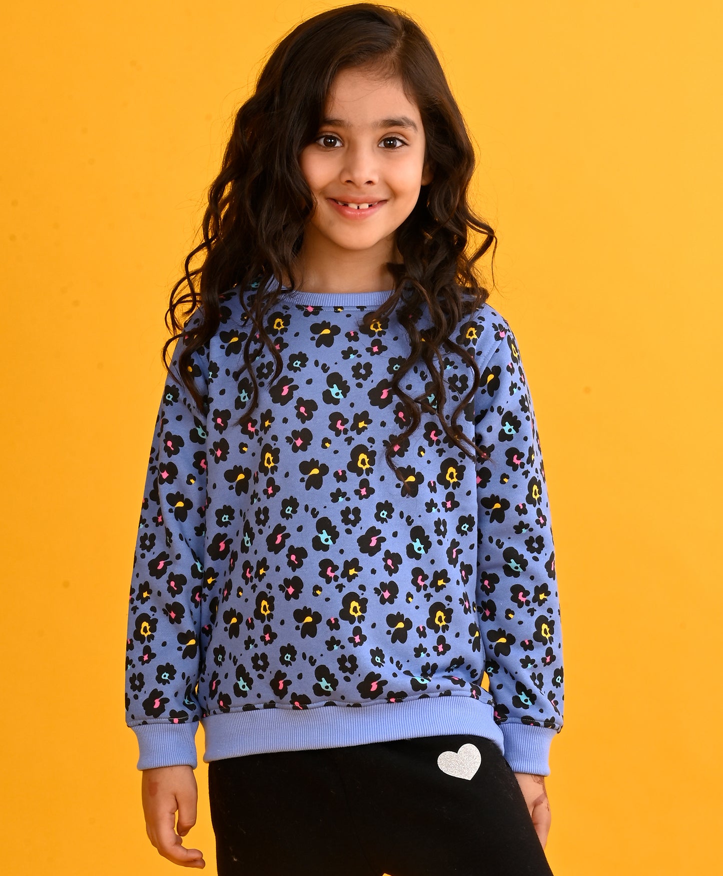 LEOPARD BLUE FLEECE GIRLS SWEATSHIRT-BLUE