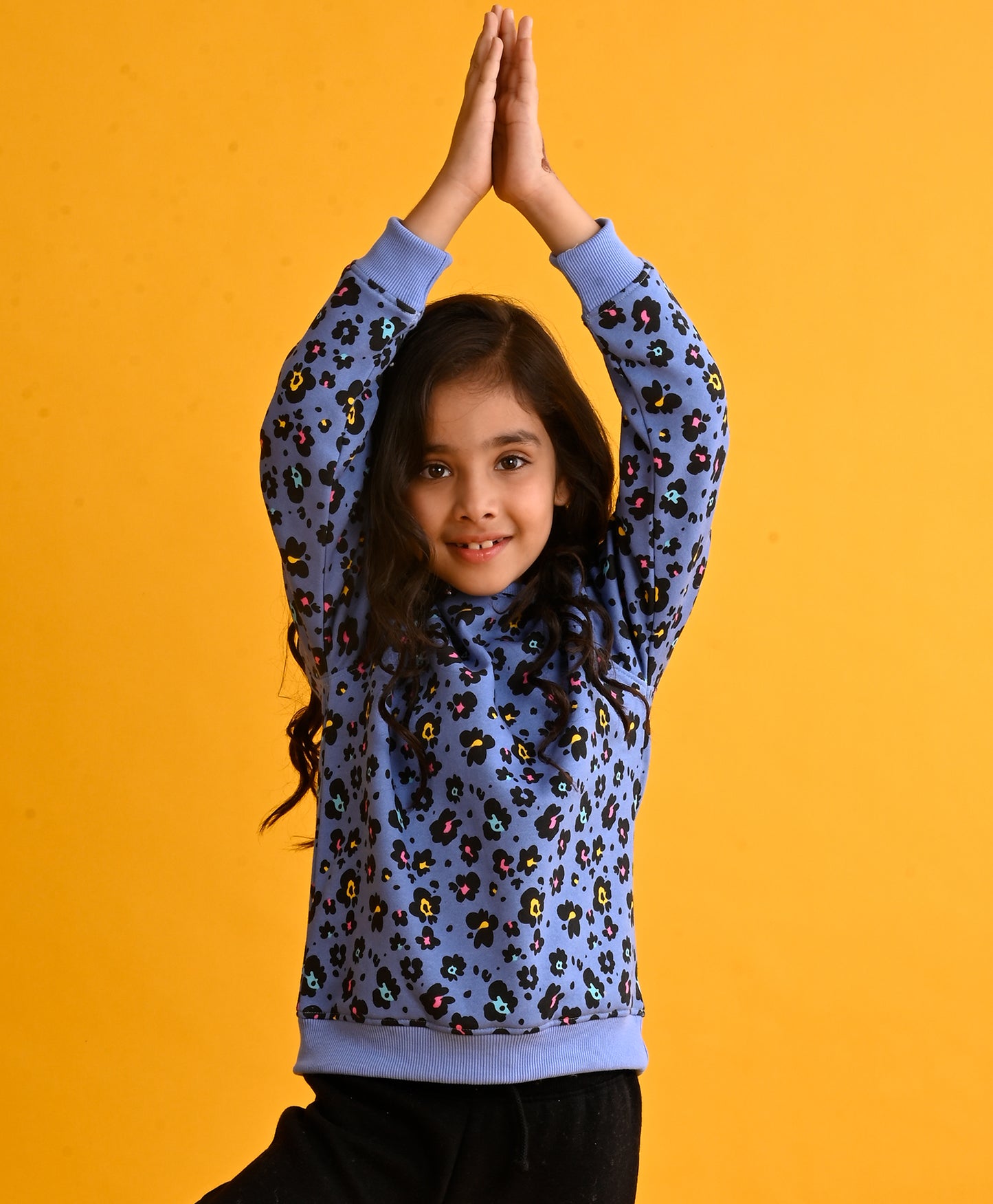 LEOPARD BLUE FLEECE GIRLS SWEATSHIRT-BLUE