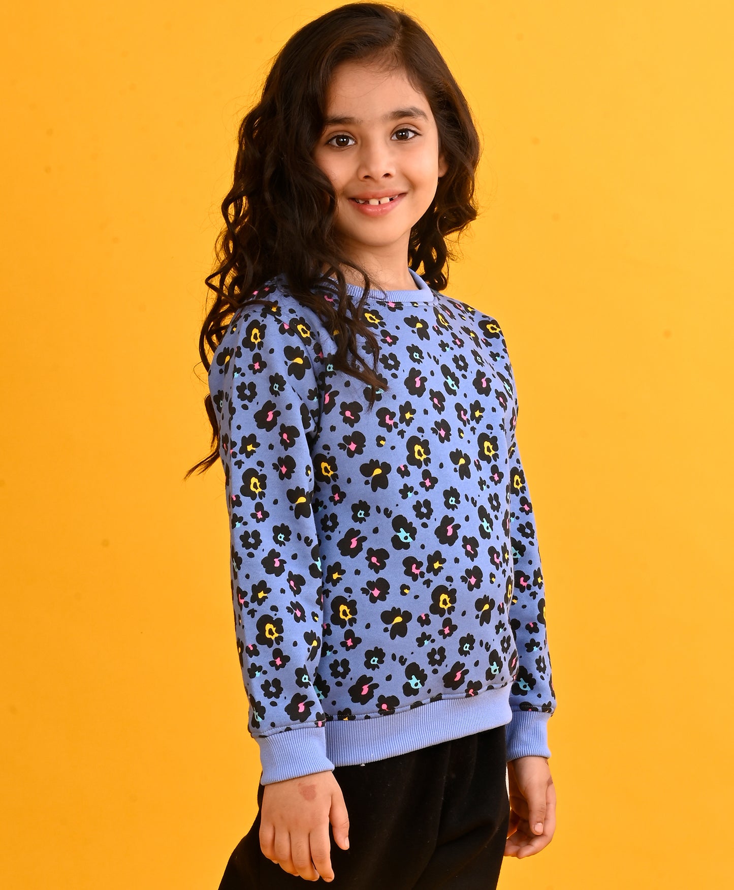 LEOPARD BLUE FLEECE GIRLS SWEATSHIRT-BLUE