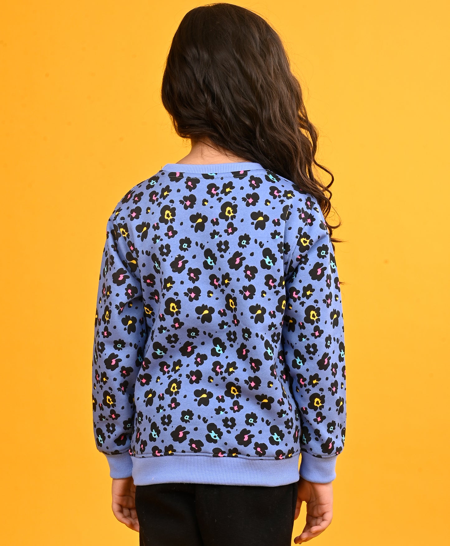 LEOPARD BLUE FLEECE GIRLS SWEATSHIRT-BLUE