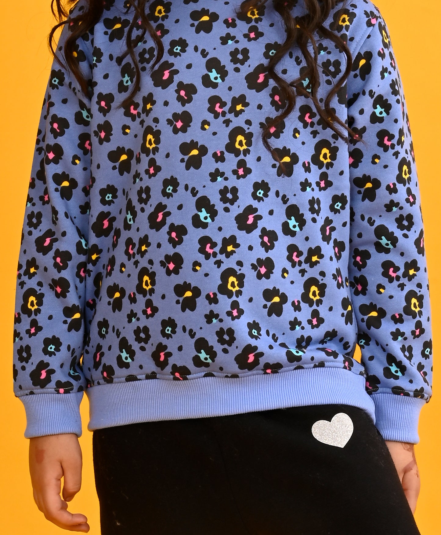 LEOPARD BLUE FLEECE GIRLS SWEATSHIRT-BLUE