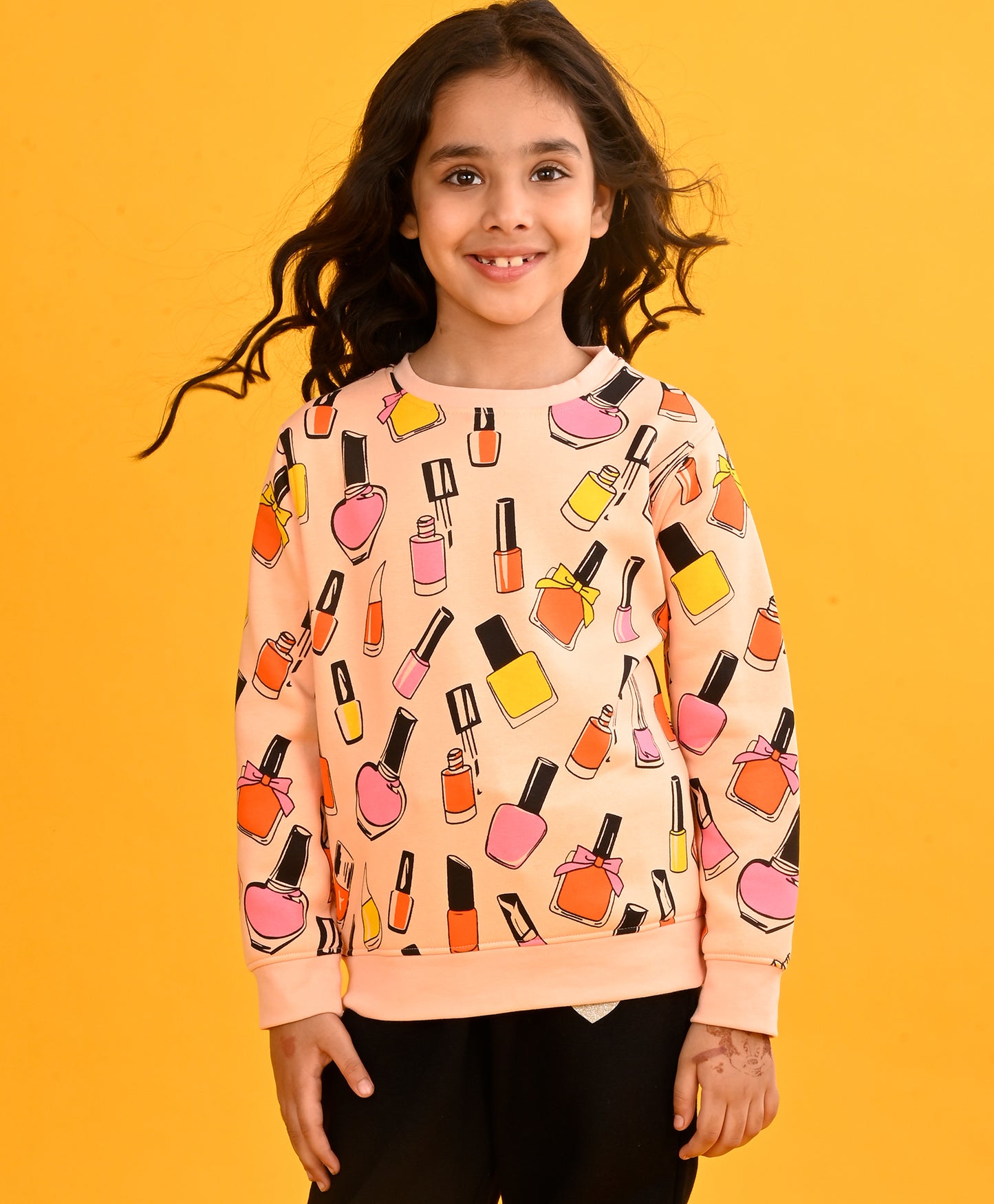 NAIL PAINT FLEECE GIRLS SWEATSHIRT-PEACH