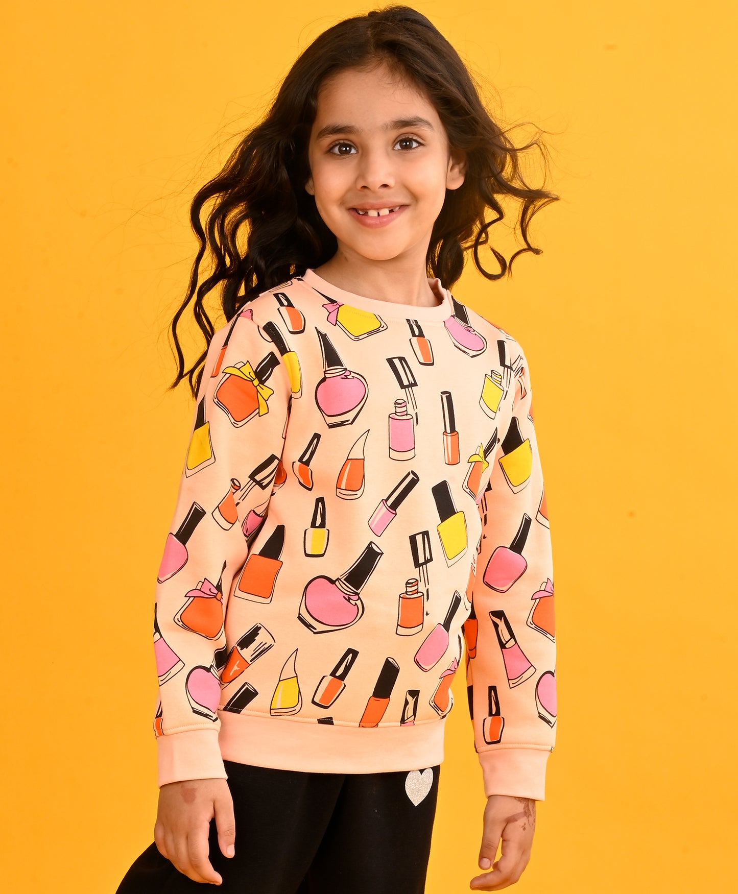 NAIL PAINT FLEECE GIRLS SWEATSHIRT-PEACH