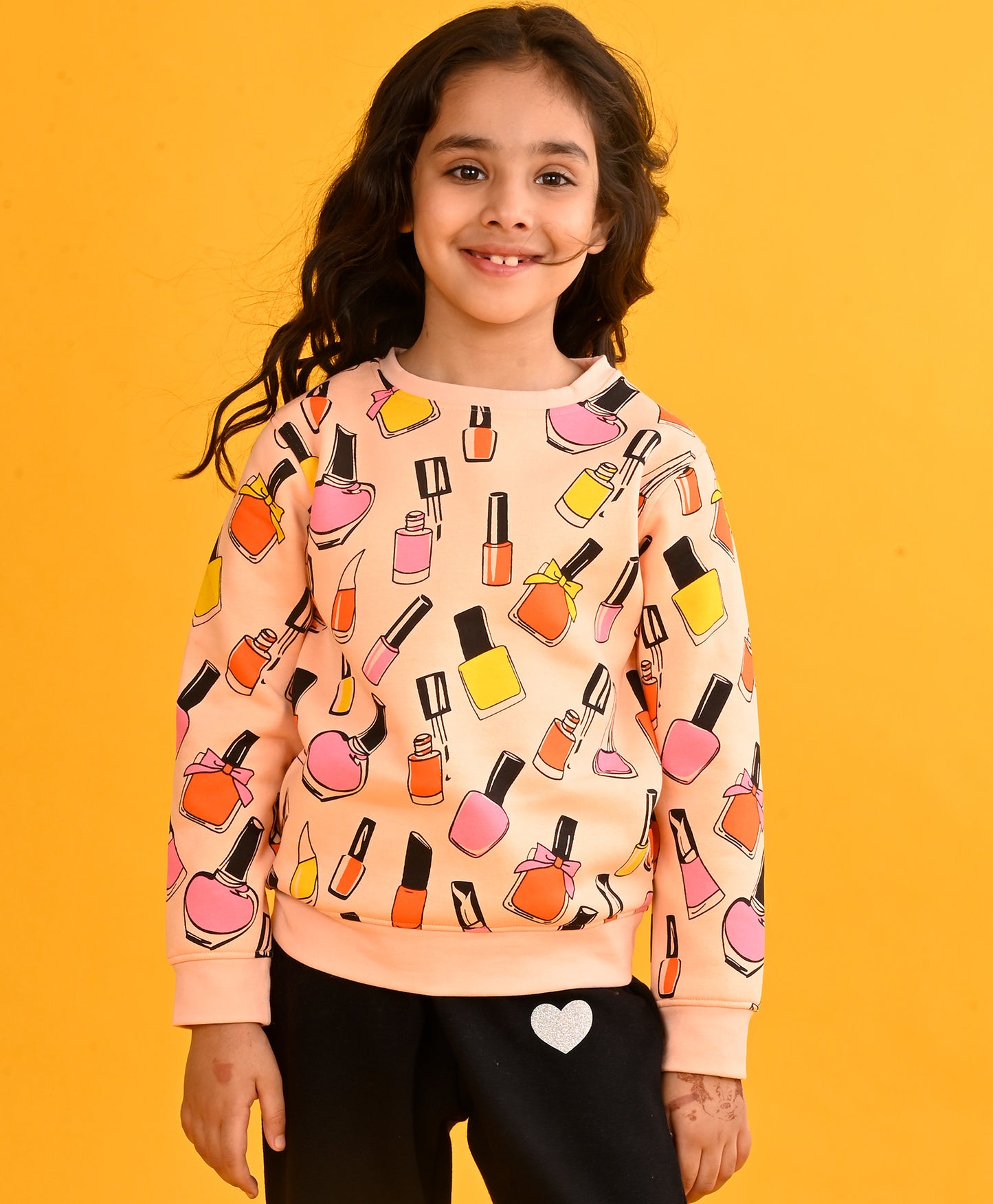 NAIL PAINT FLEECE GIRLS SWEATSHIRT-PEACH