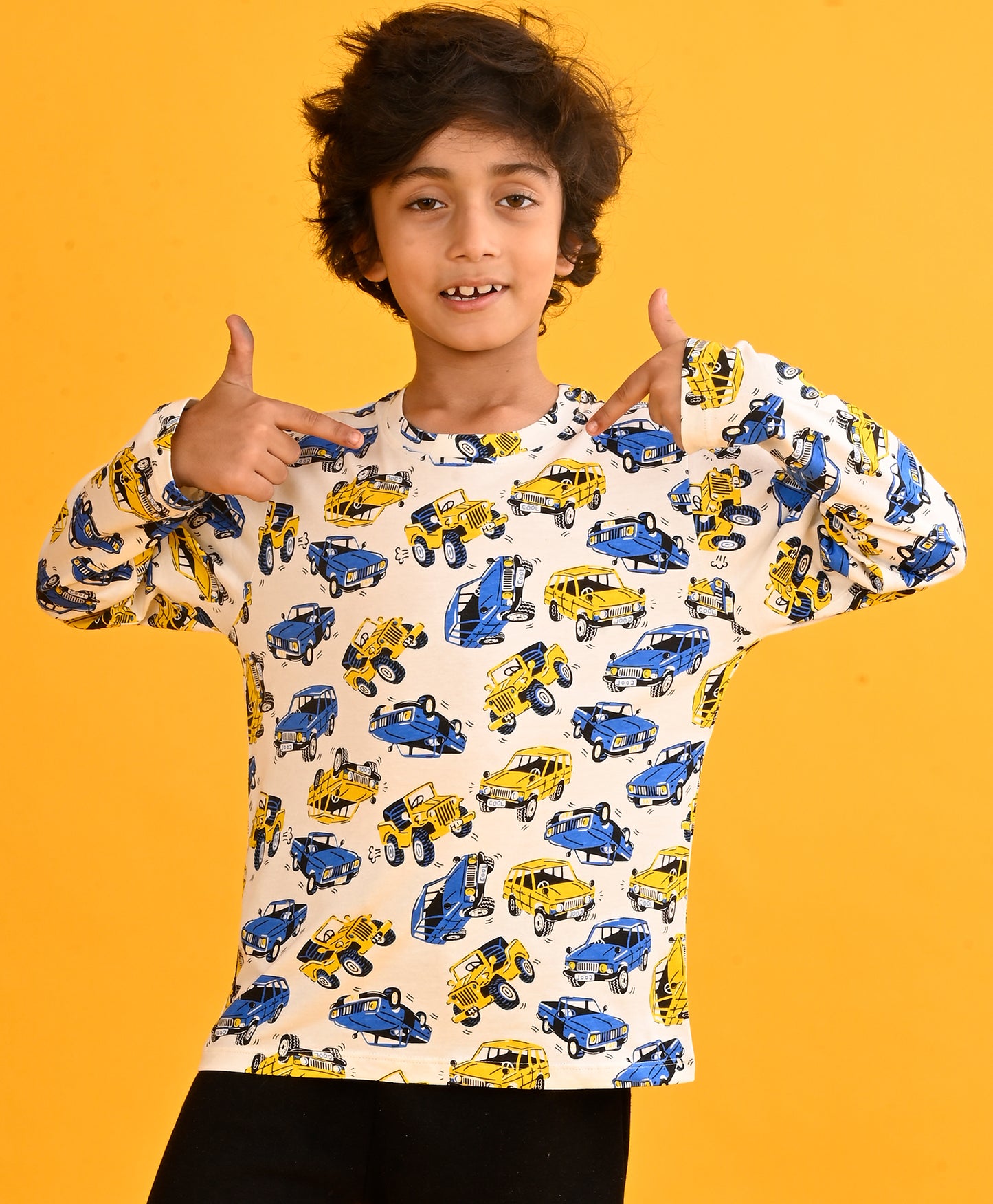 CARS PRINT LONG SLEEVE BOYS T-SHIRT-WHITE