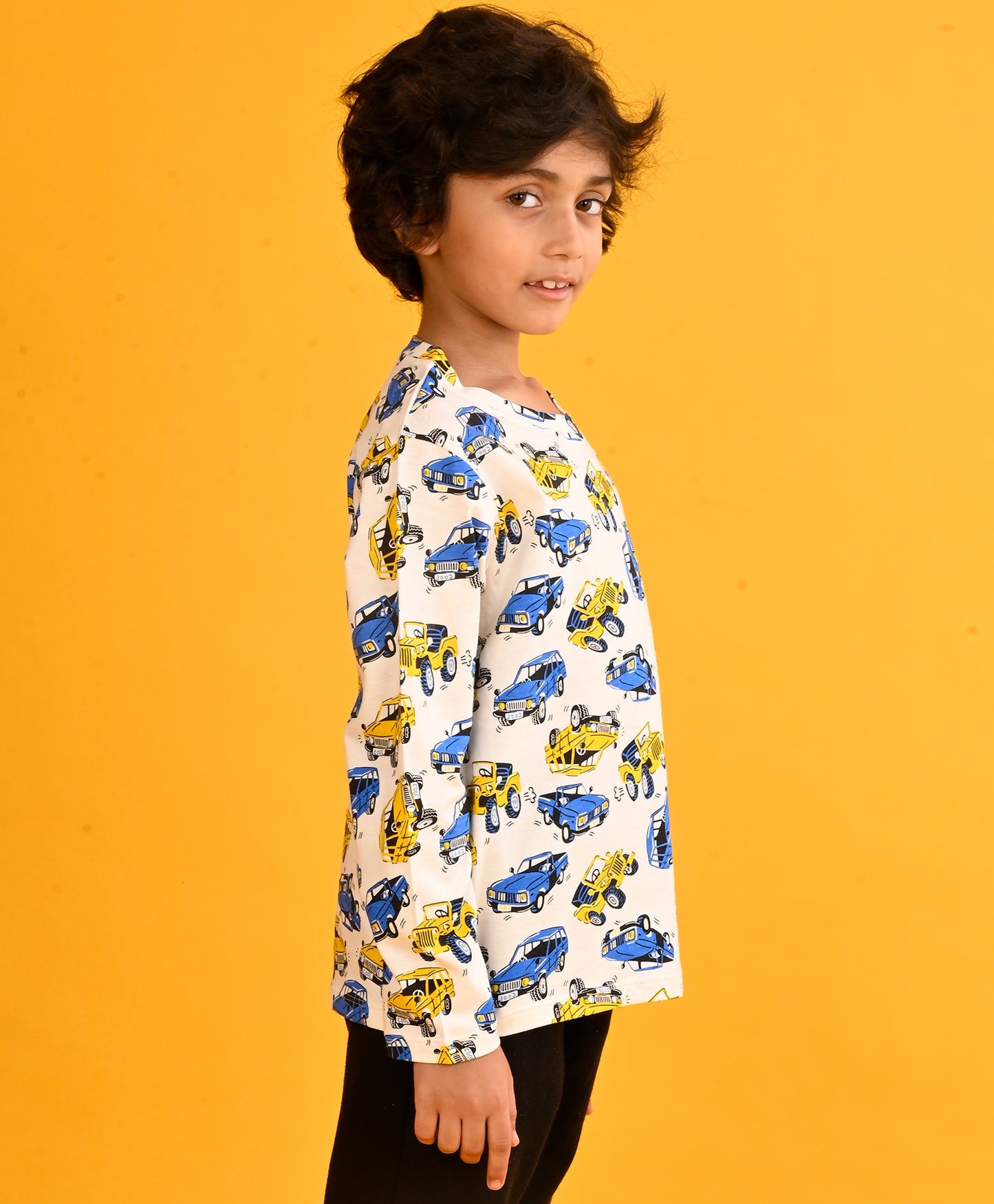 CARS PRINT LONG SLEEVE BOYS T-SHIRT-WHITE