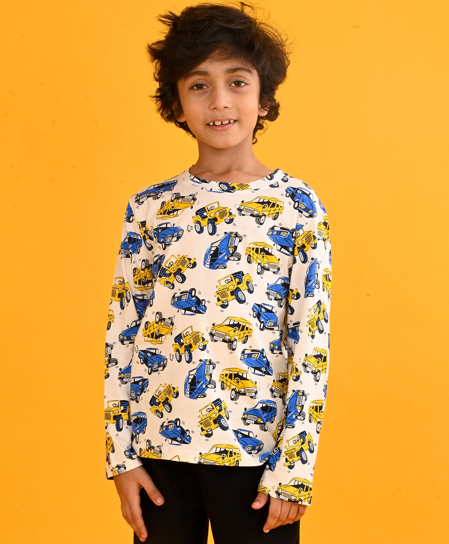 CARS PRINT LONG SLEEVE BOYS T-SHIRT-WHITE