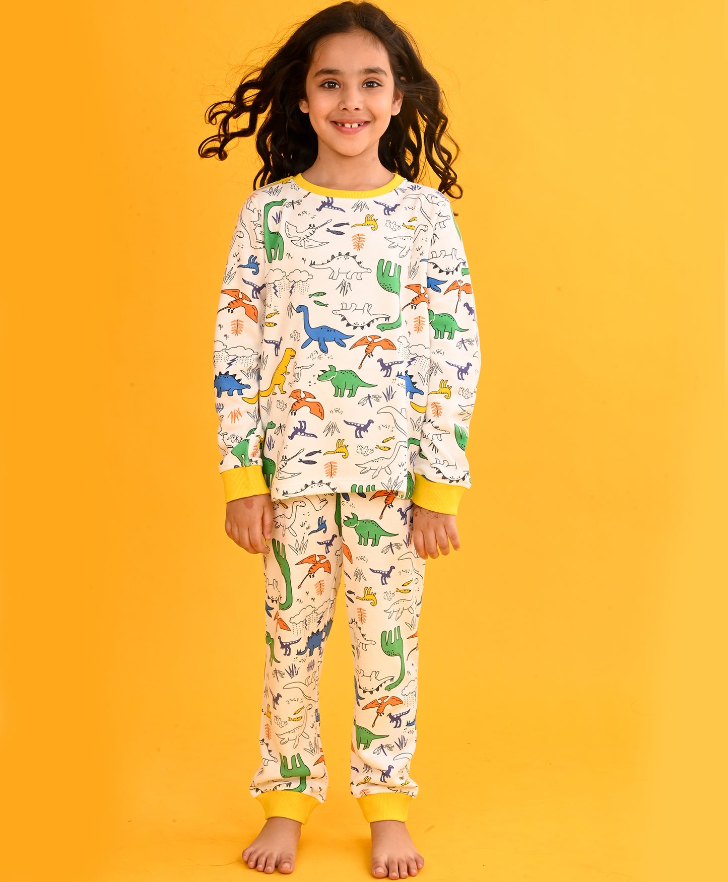 RAINING DINOSAUR THERMAL PYJAMA SET - OFF WHITE