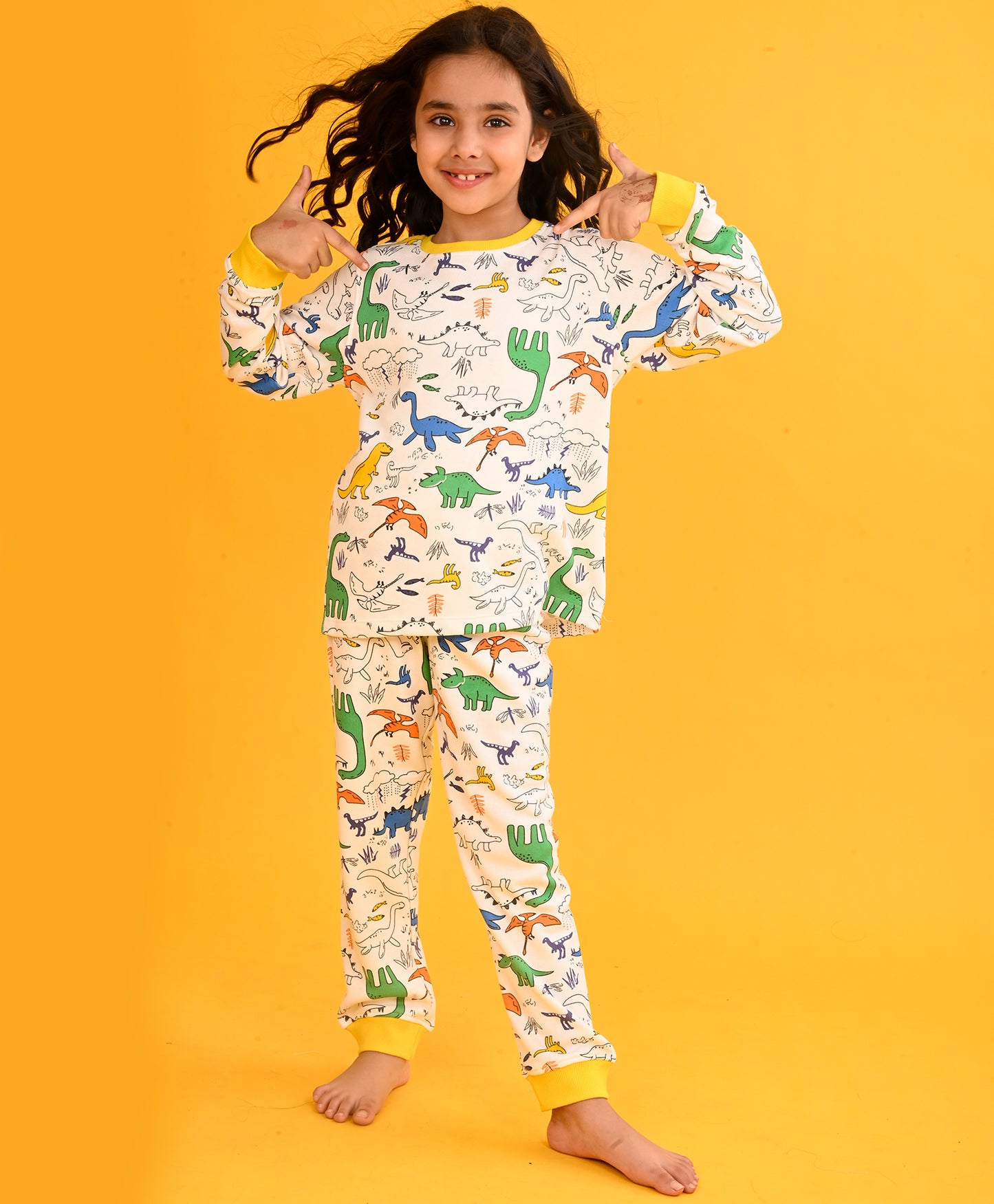 RAINING DINOSAUR THERMAL PYJAMA SET - OFF WHITE