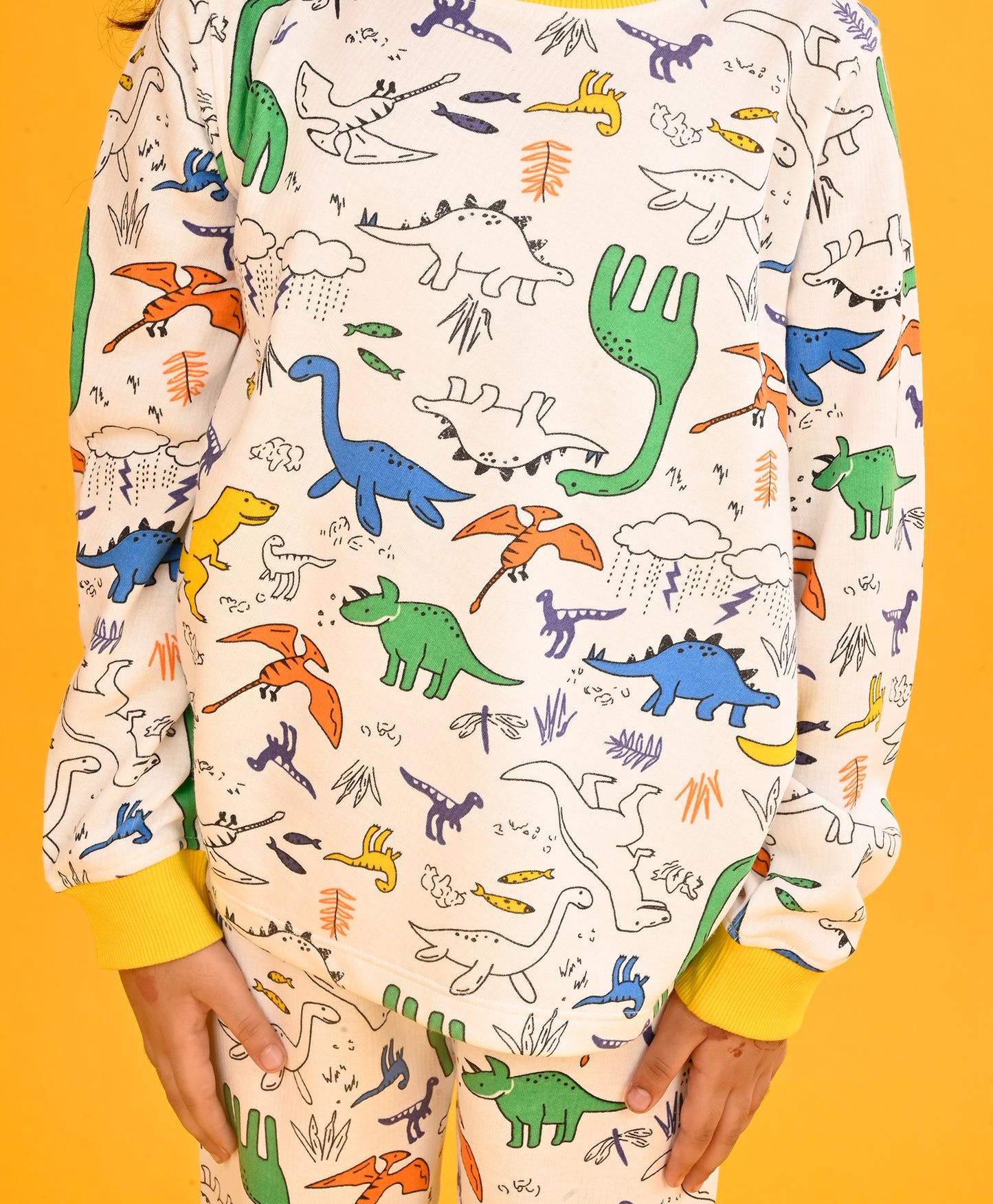 RAINING DINOSAUR THERMAL PYJAMA SET - OFF WHITE