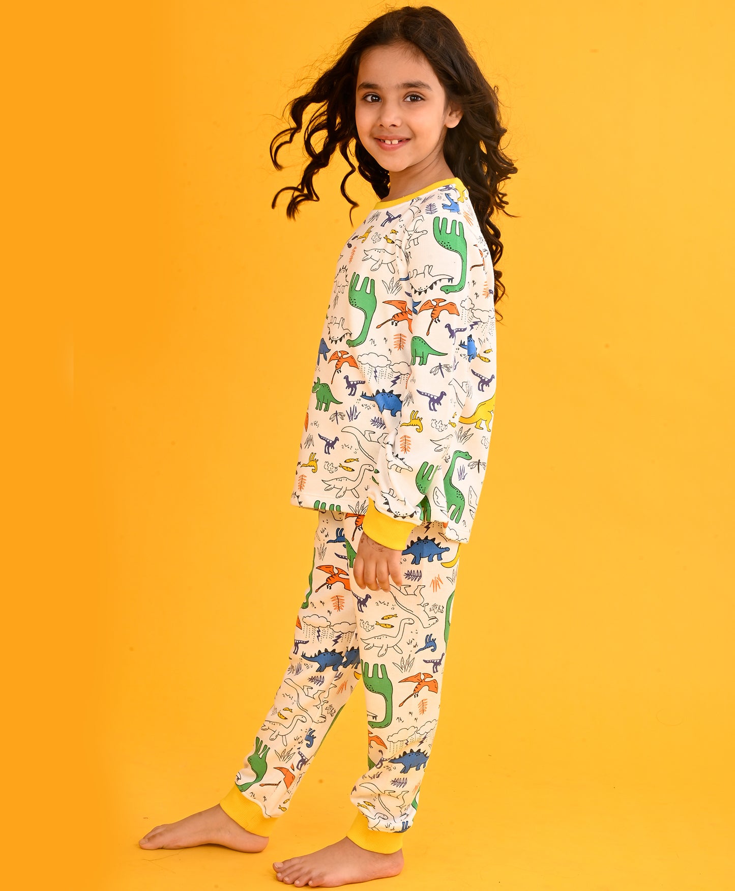 RAINING DINOSAUR THERMAL PYJAMA SET - OFF WHITE