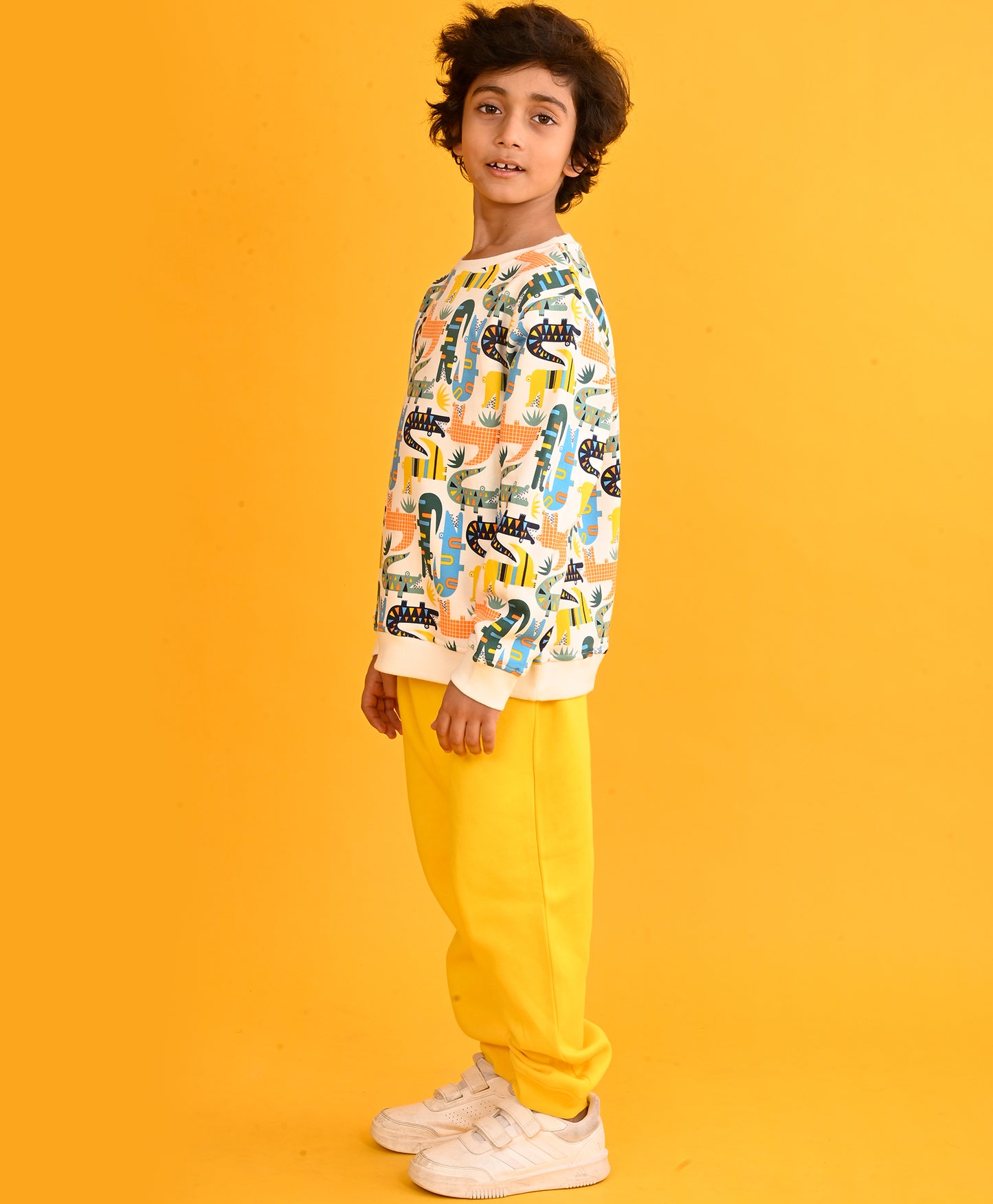 CROCODILE BOYS FLEECE SWEATSHIRT YELLOW JOGGER SET - WHITE/YELLOW