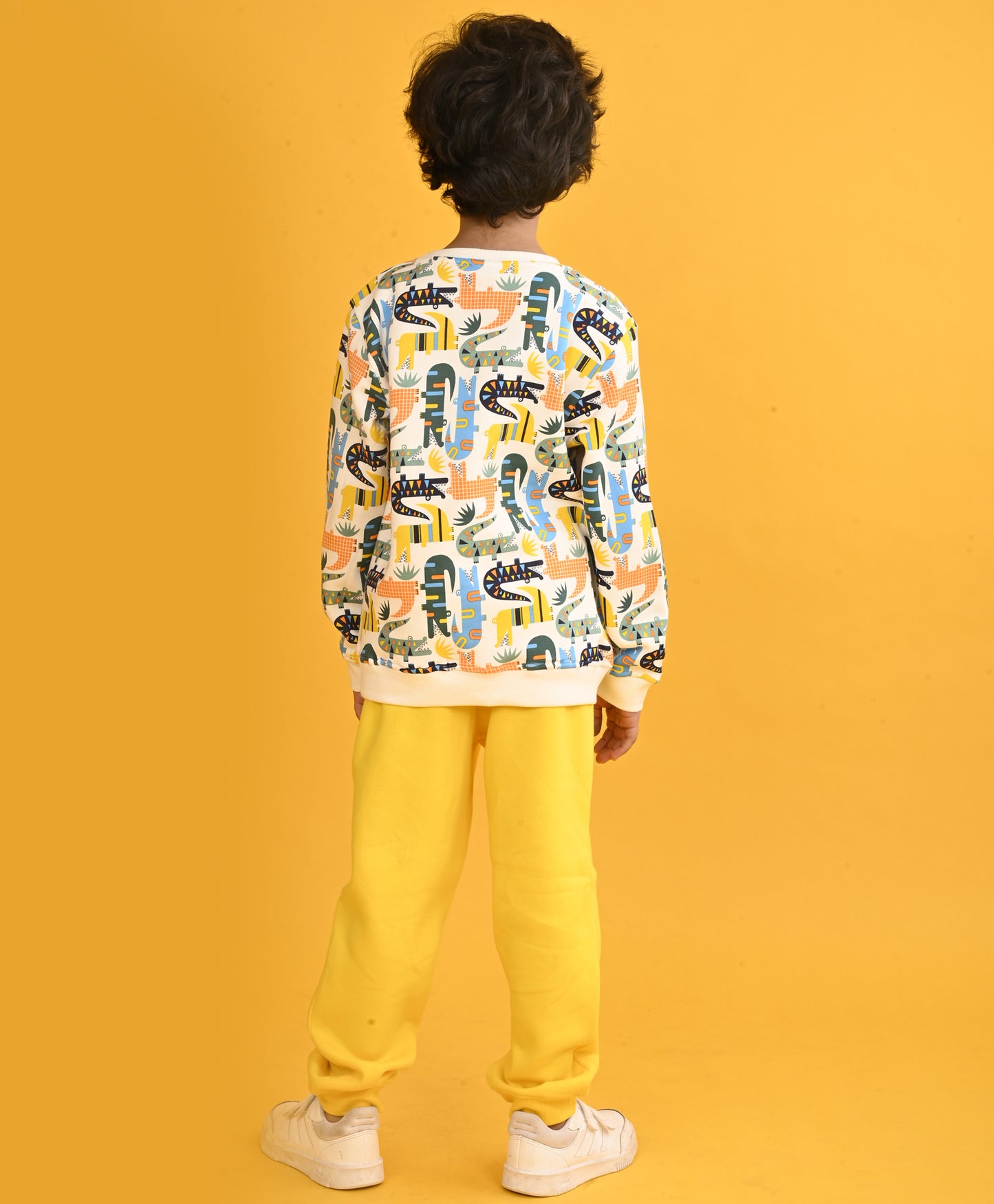 CROCODILE BOYS FLEECE SWEATSHIRT YELLOW JOGGER SET - WHITE/YELLOW