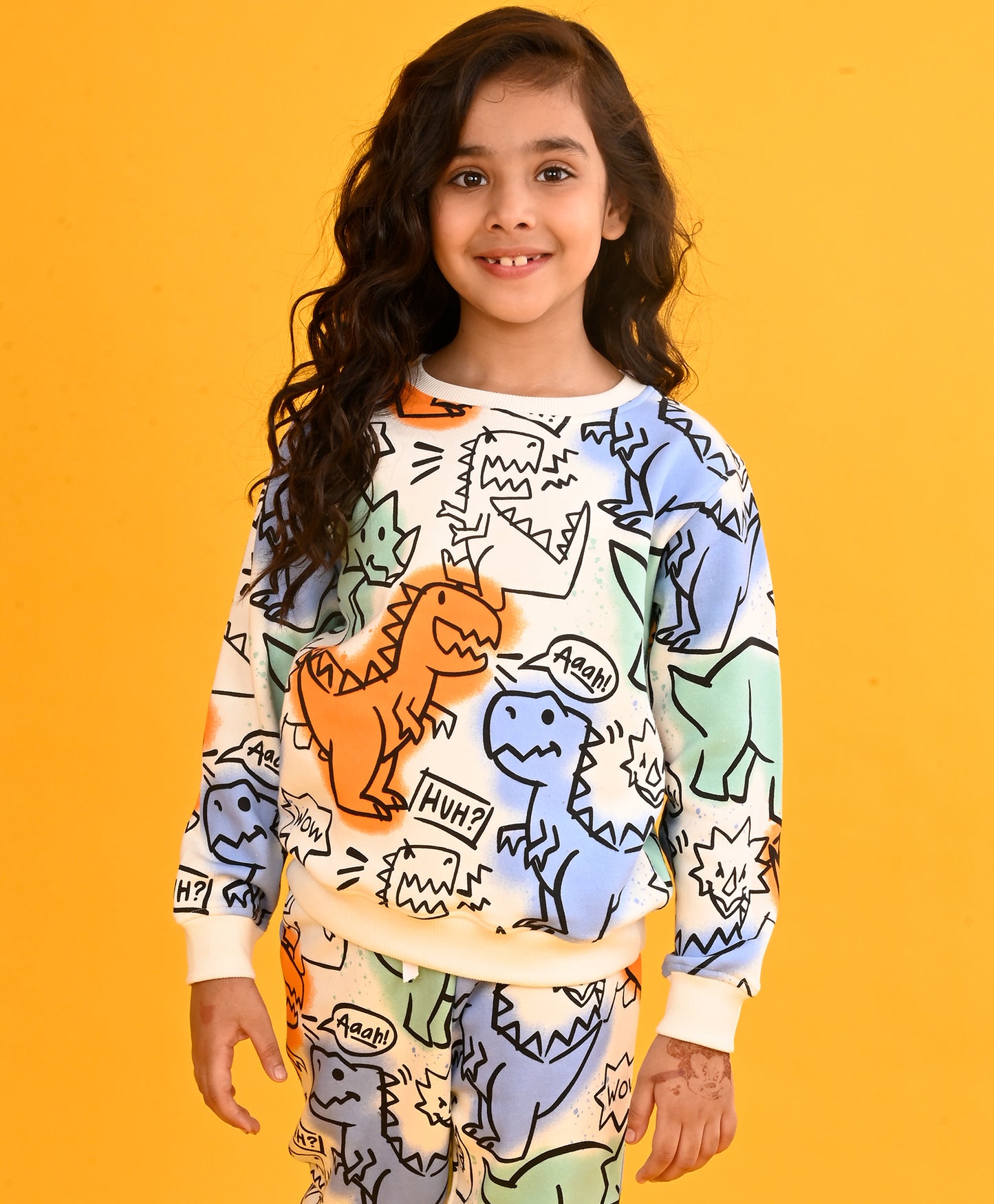 DINOSAUR WOW FLEECE GIRLS SWEATSHIRT - WHITE