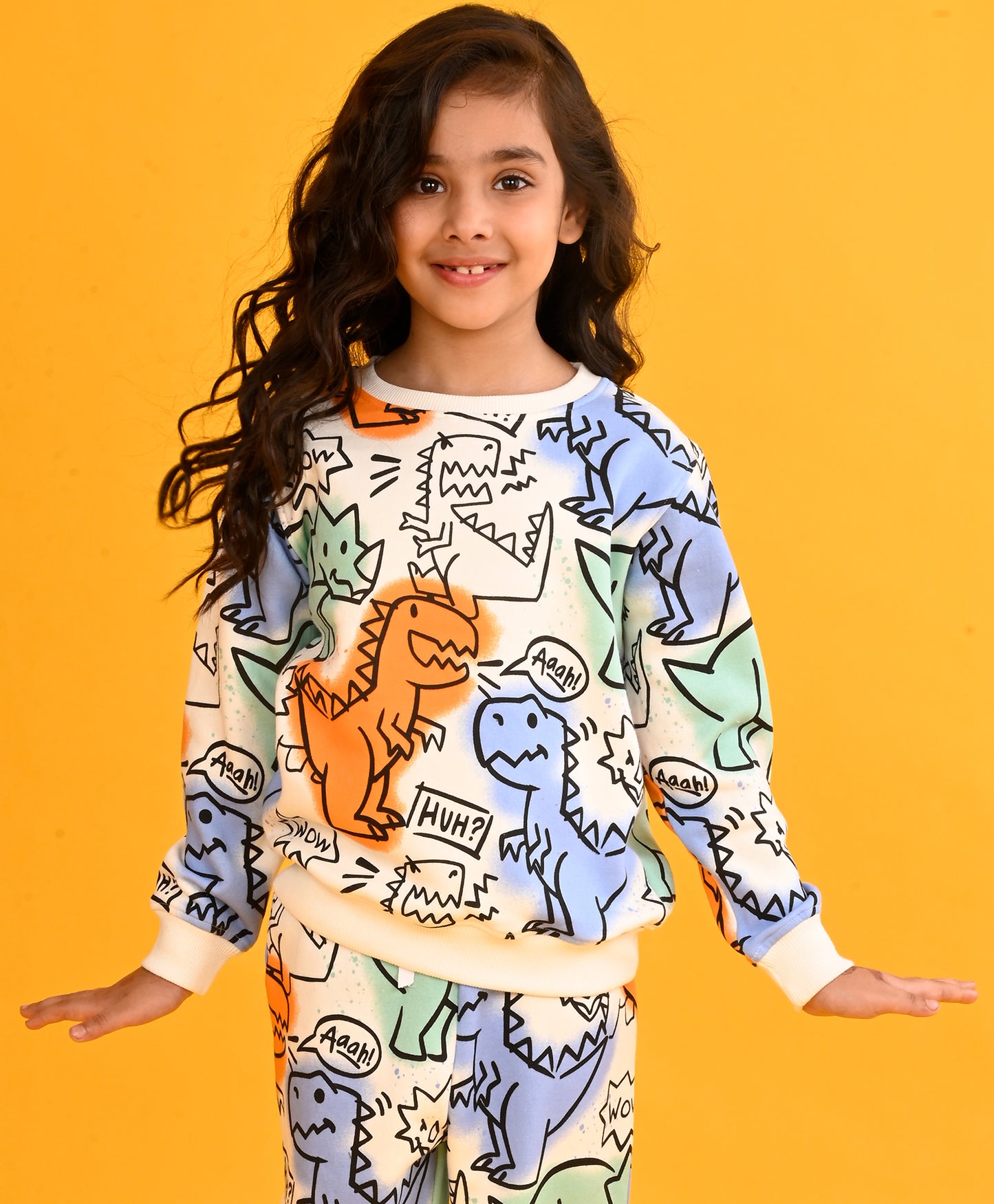 DINOSAUR WOW FLEECE GIRLS SWEATSHIRT - WHITE