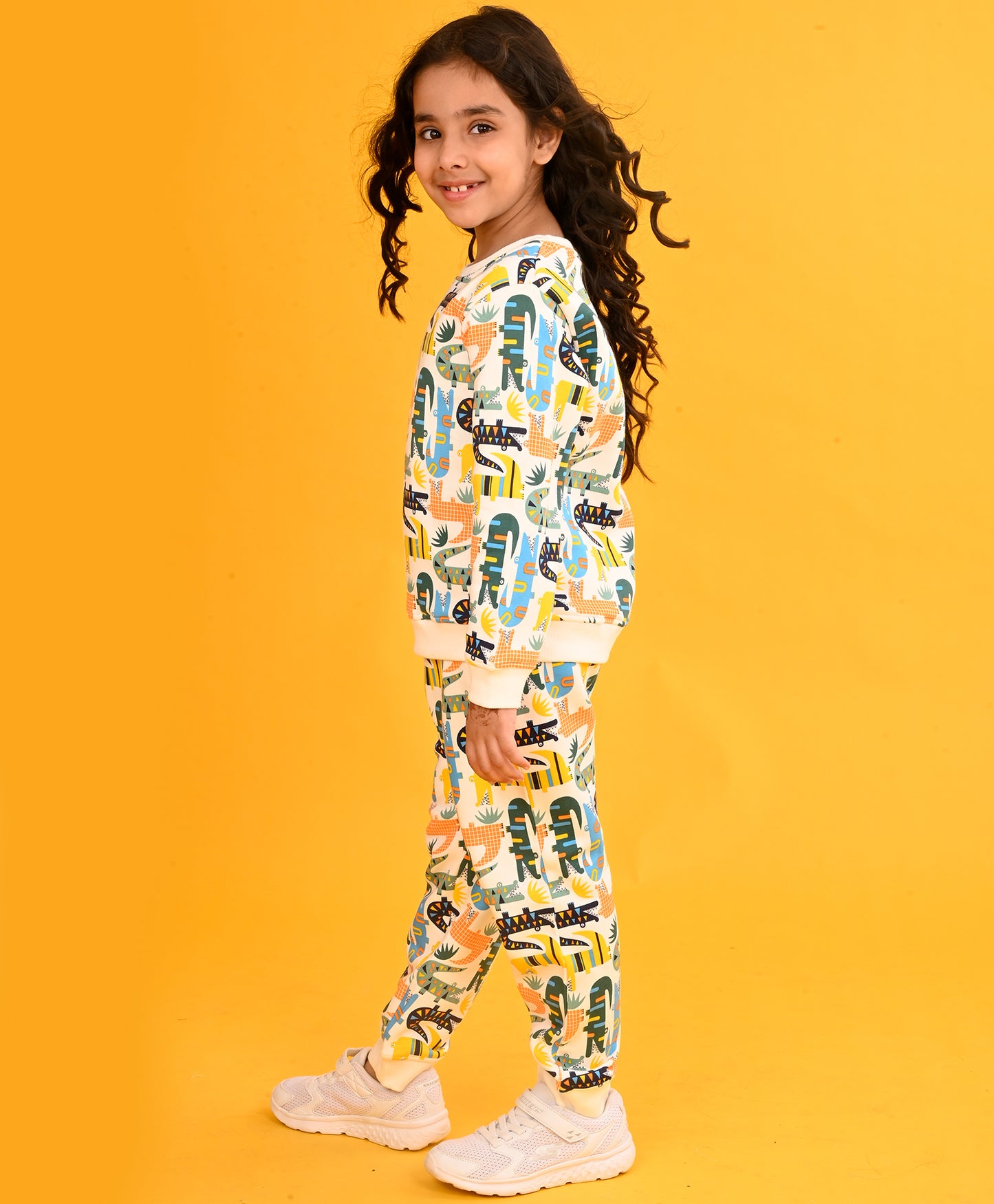 CROCODILE GIRLS FLEECE SWEATSHIRT JOGGER SET - WHITE