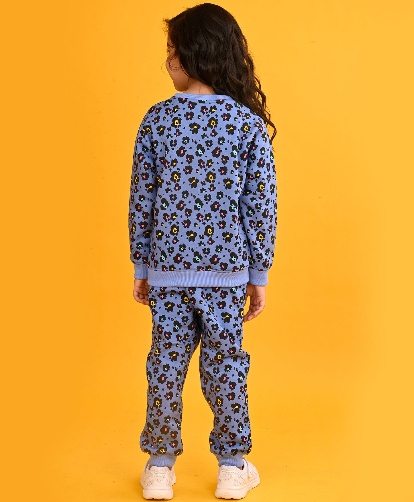 LEOPARD BLUE GIRLS FLEECE SWEATSHIRT JOGGER SET - BLUE