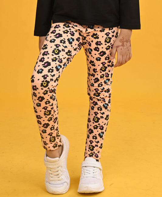 LEOPARD PEACH GIRLS  LEGGING - PEACH