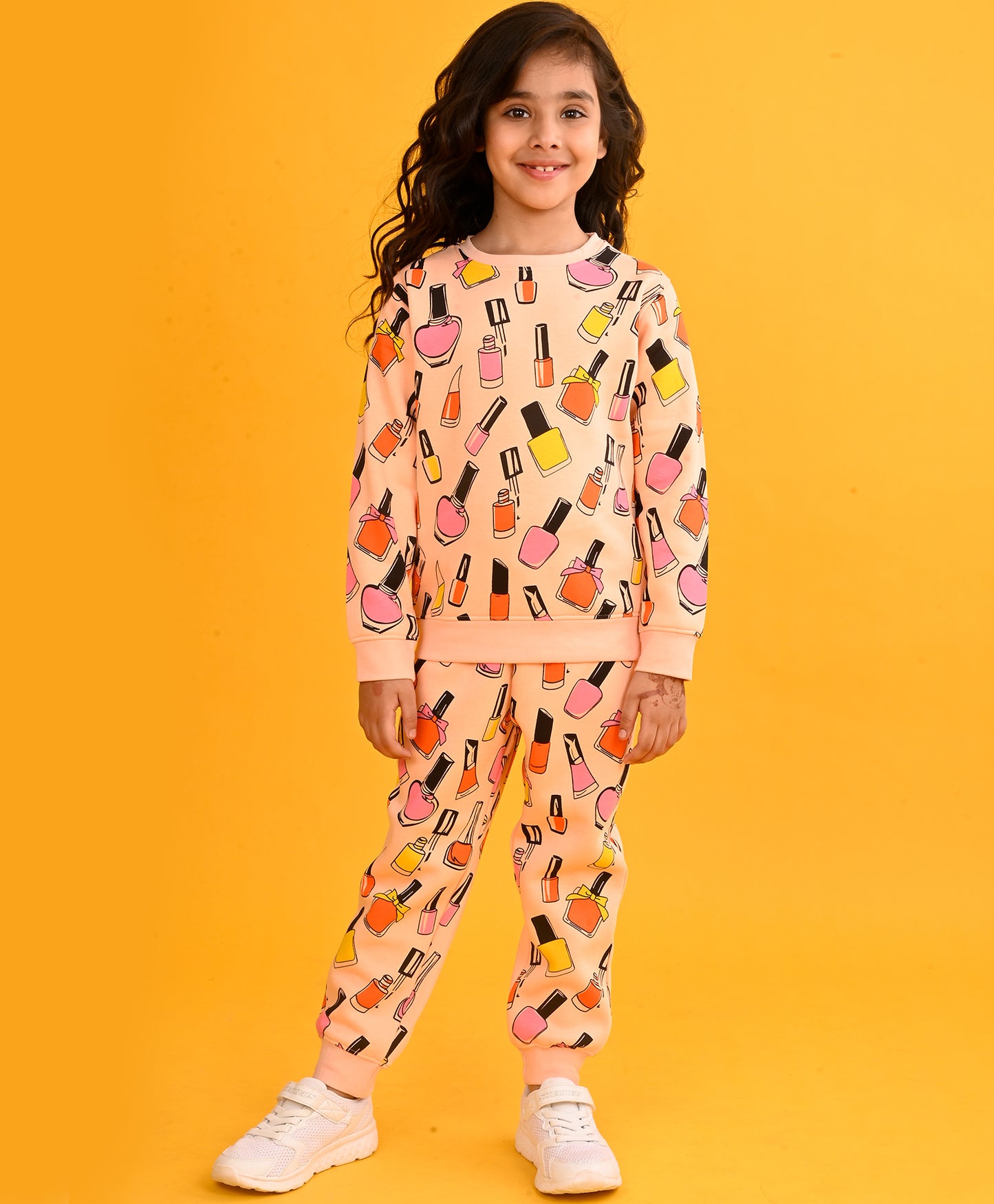 NAIL PAINT PEACH GIRLS SWEATSHIRT FLEECE JOGGER SET - PEACH