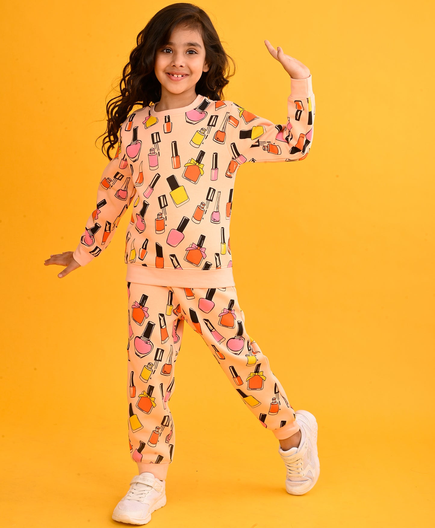 NAIL PAINT PEACH GIRLS SWEATSHIRT FLEECE JOGGER SET - PEACH