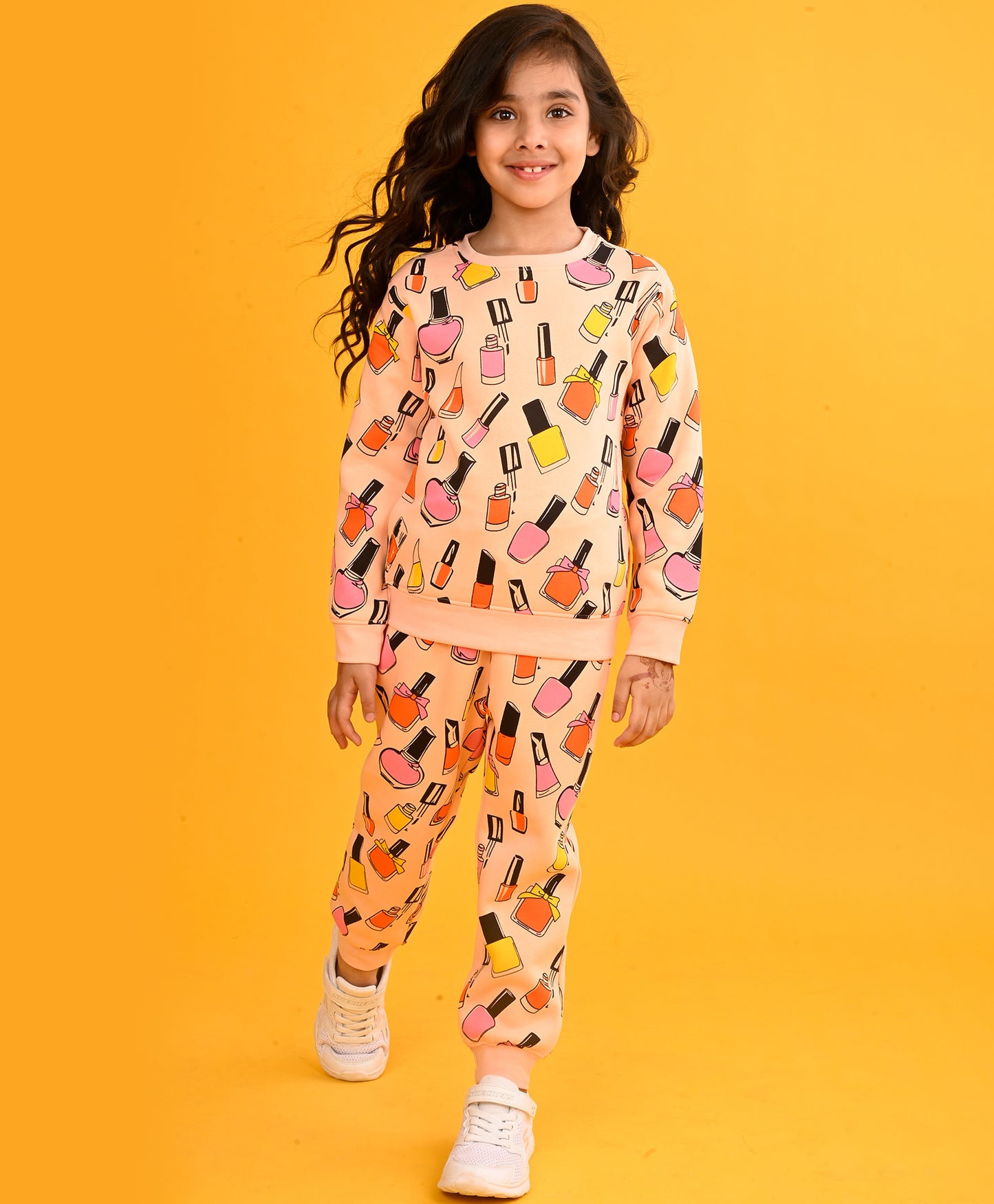 NAIL PAINT PEACH GIRLS SWEATSHIRT FLEECE JOGGER SET - PEACH