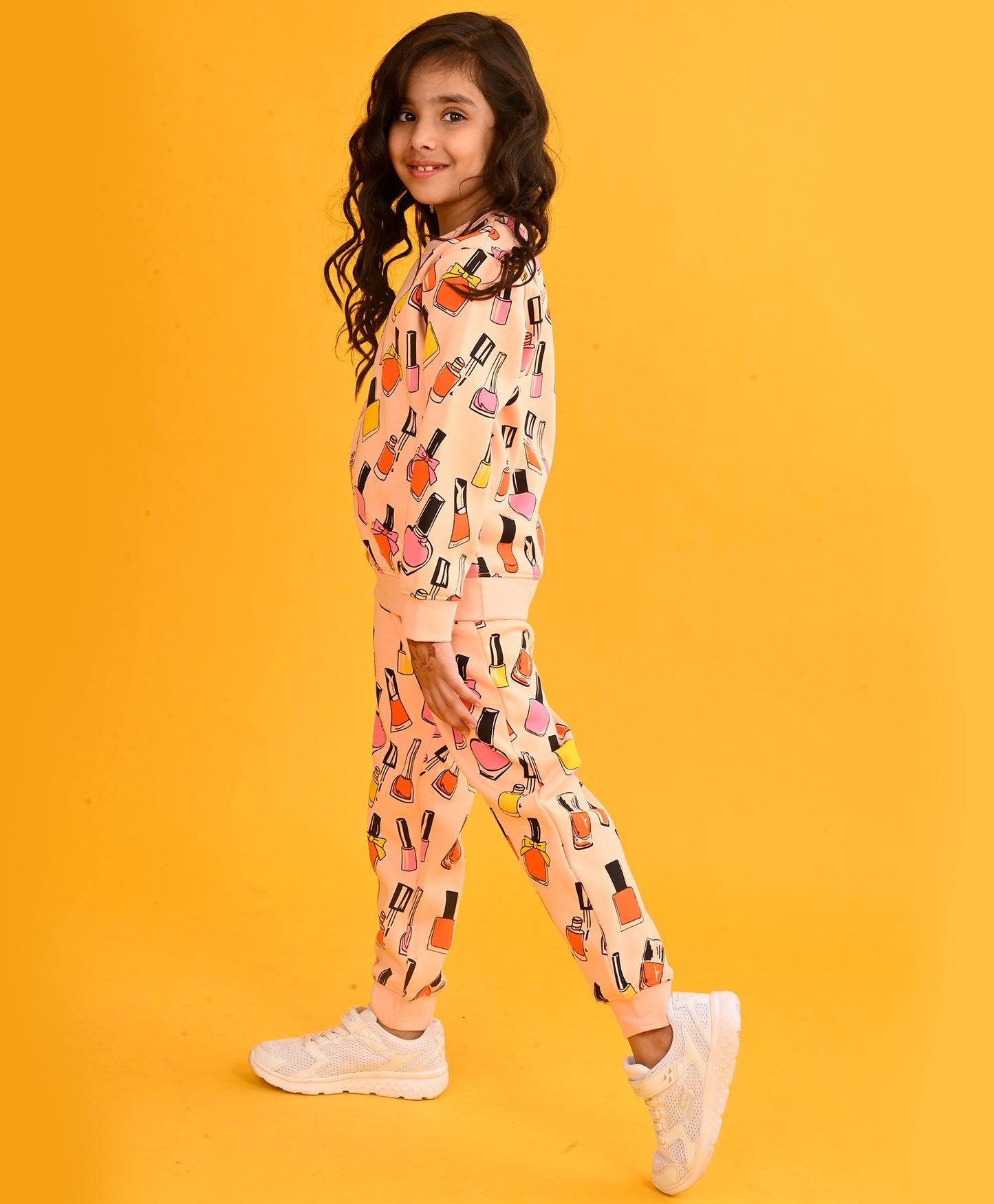 NAIL PAINT PEACH GIRLS SWEATSHIRT FLEECE JOGGER SET - PEACH