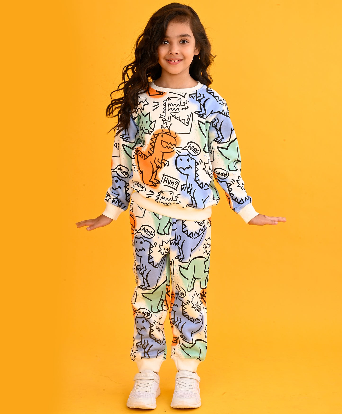 WOW DINOSAUR GIRLS SWEATSHIRT JOGGER SET - WHITE