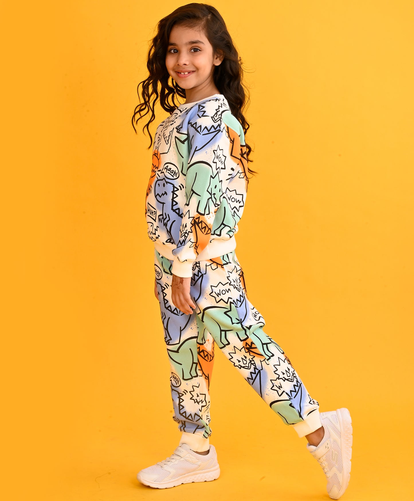 WOW DINOSAUR GIRLS SWEATSHIRT JOGGER SET - WHITE