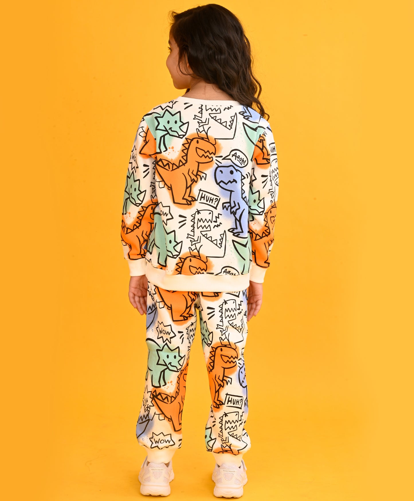 WOW DINOSAUR GIRLS SWEATSHIRT JOGGER SET - WHITE