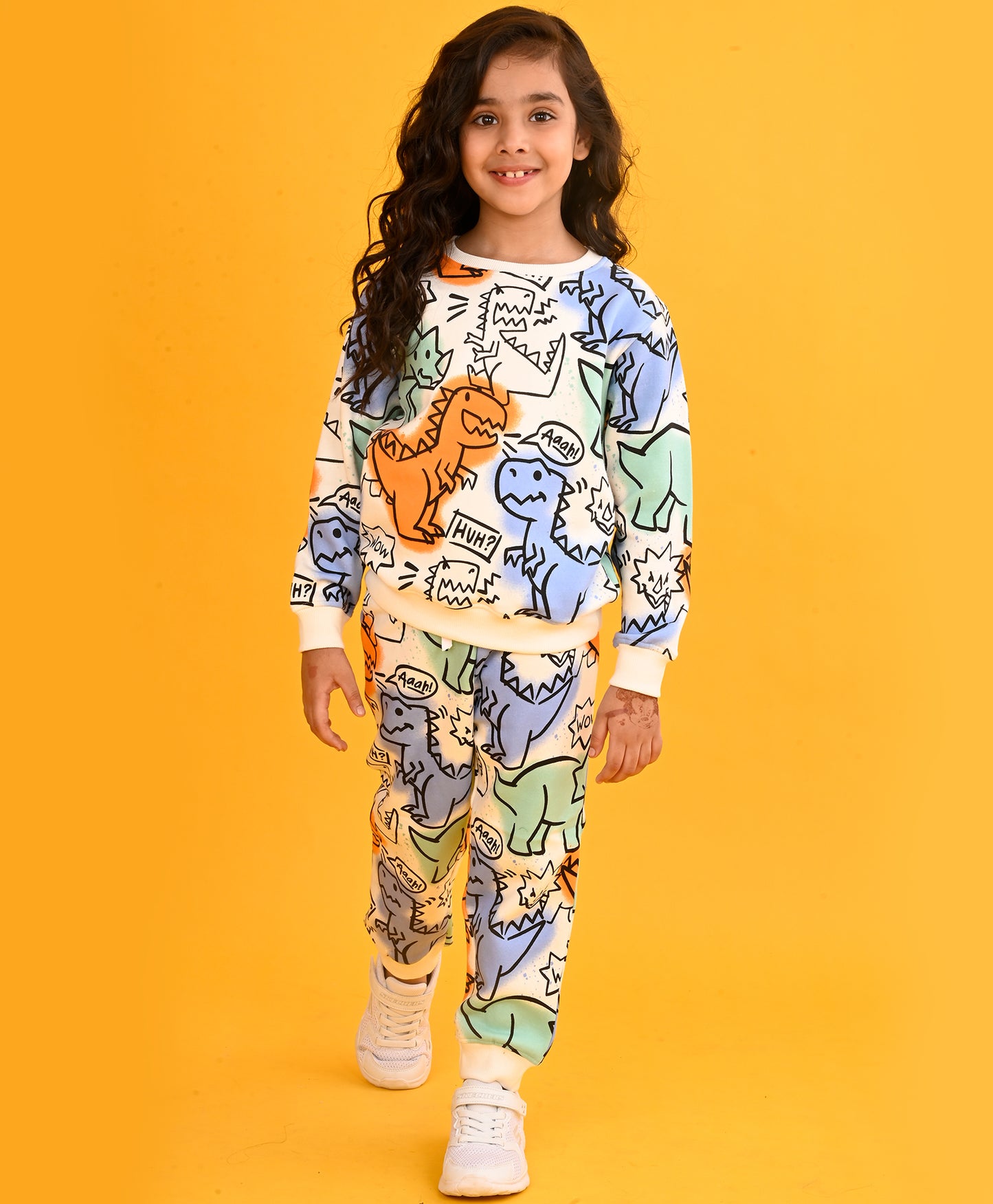 WOW DINOSAUR GIRLS SWEATSHIRT JOGGER SET - WHITE