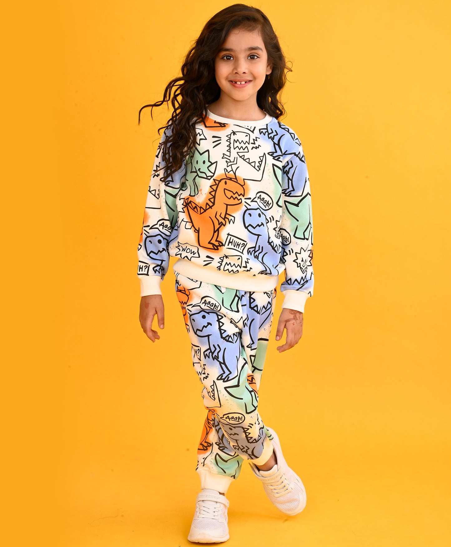 WOW DINOSAUR GIRLS SWEATSHIRT JOGGER SET - WHITE