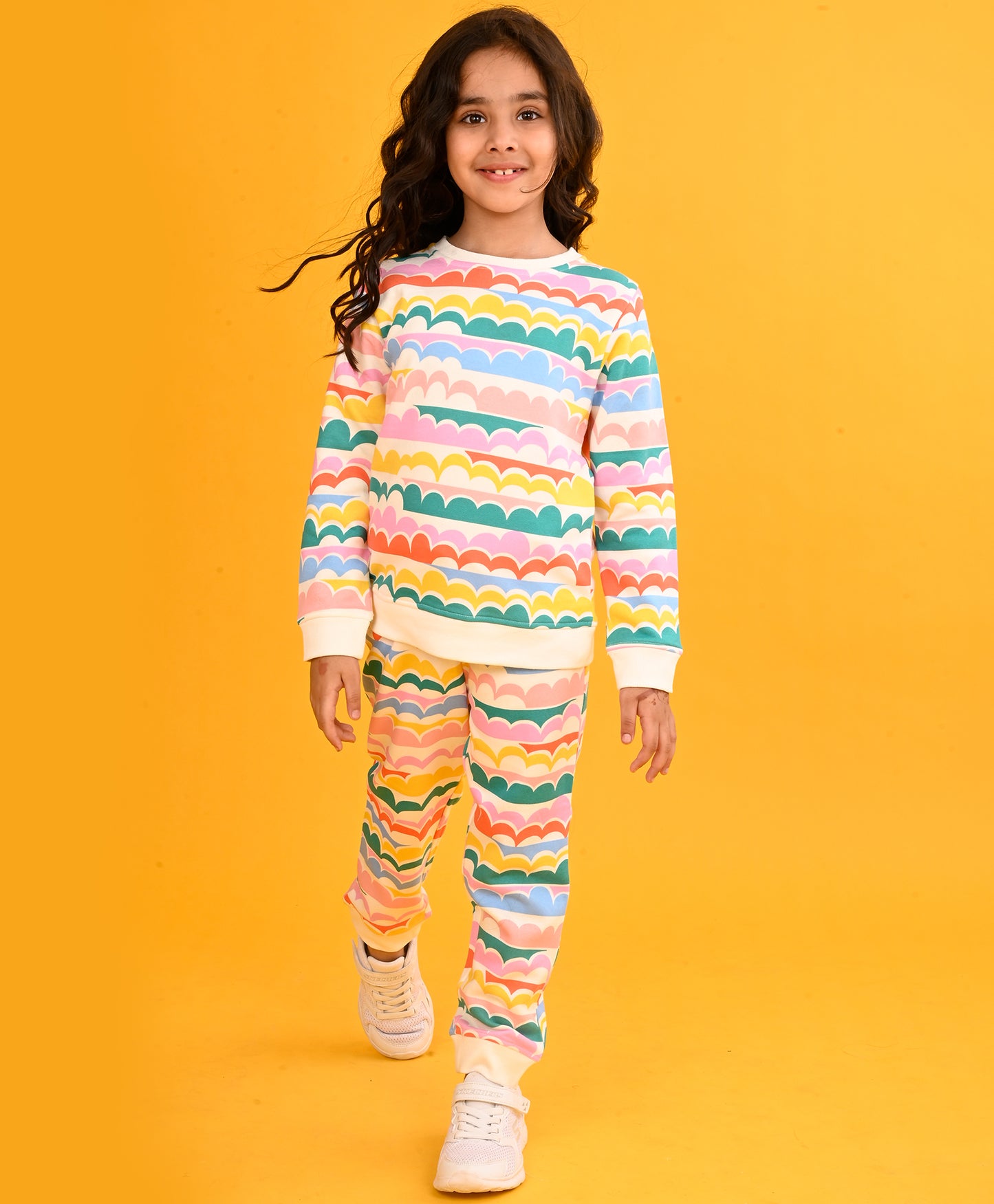 RAINBOW CLOUD GIRLS SWEATSHIRT FLEECE JOGGER SET - WHITE