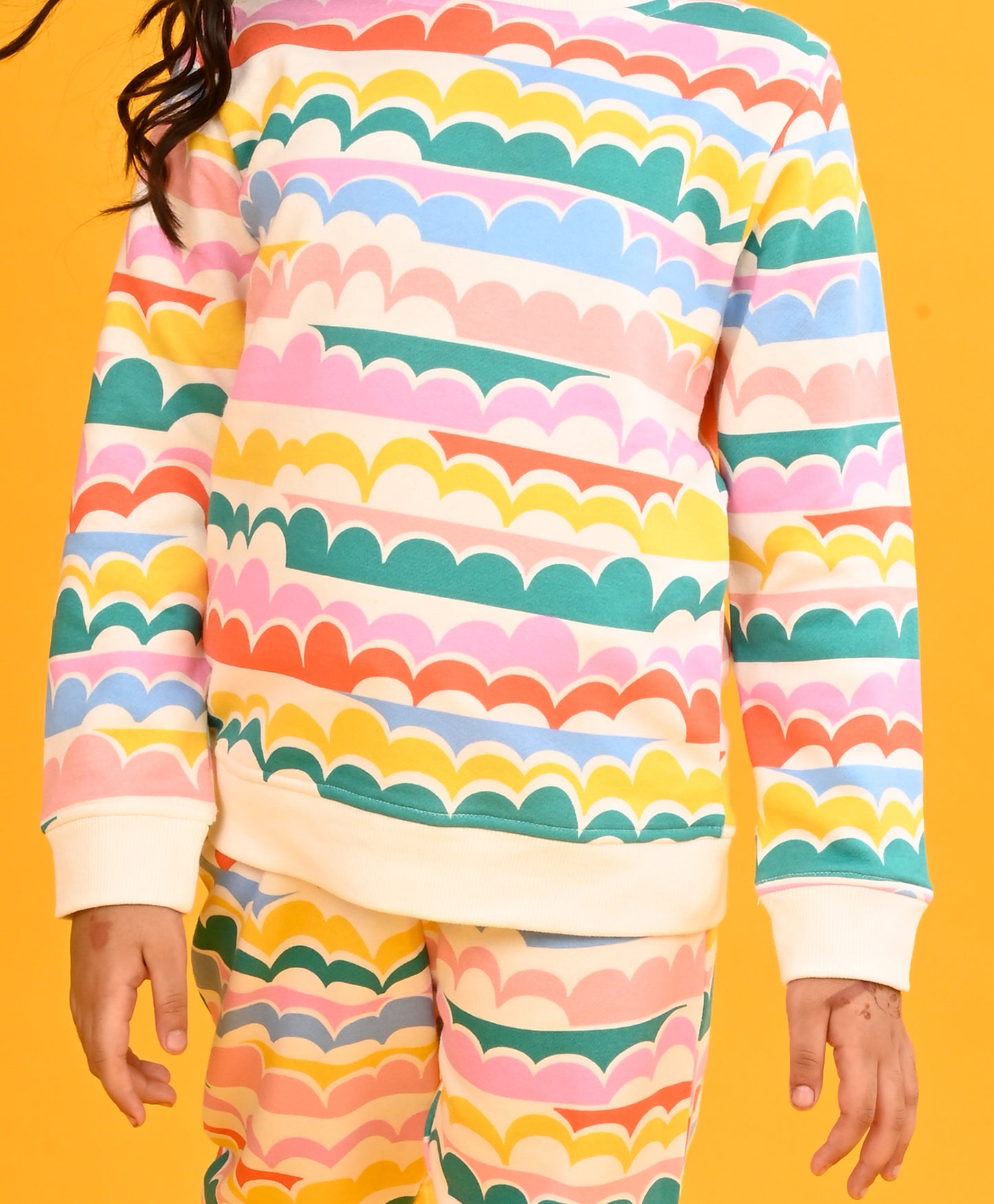 RAINBOW CLOUD GIRLS SWEATSHIRT FLEECE JOGGER SET - WHITE